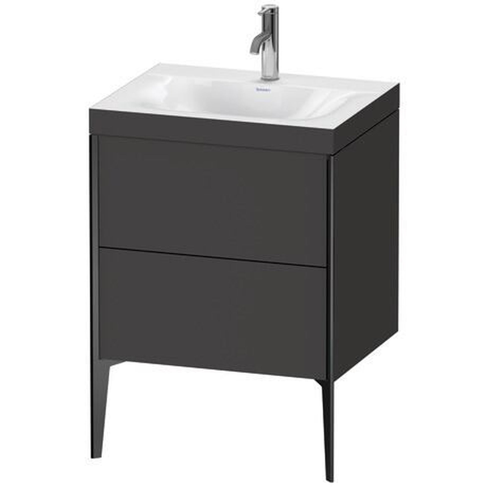 Duravit XViu 24" x 24" x 19" Two Drawer C-Bonded Floorstanding Vanity Kit With One Tap Hole, Graphite (XV4709OB280C)