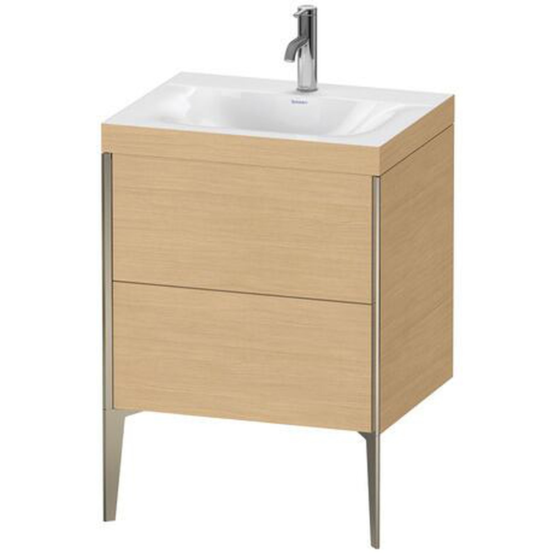 Duravit XViu 24" x 24" x 19" Two Drawer C-Bonded Floorstanding Vanity Kit With One Tap Hole, Natural Oak (XV4709OB130C)