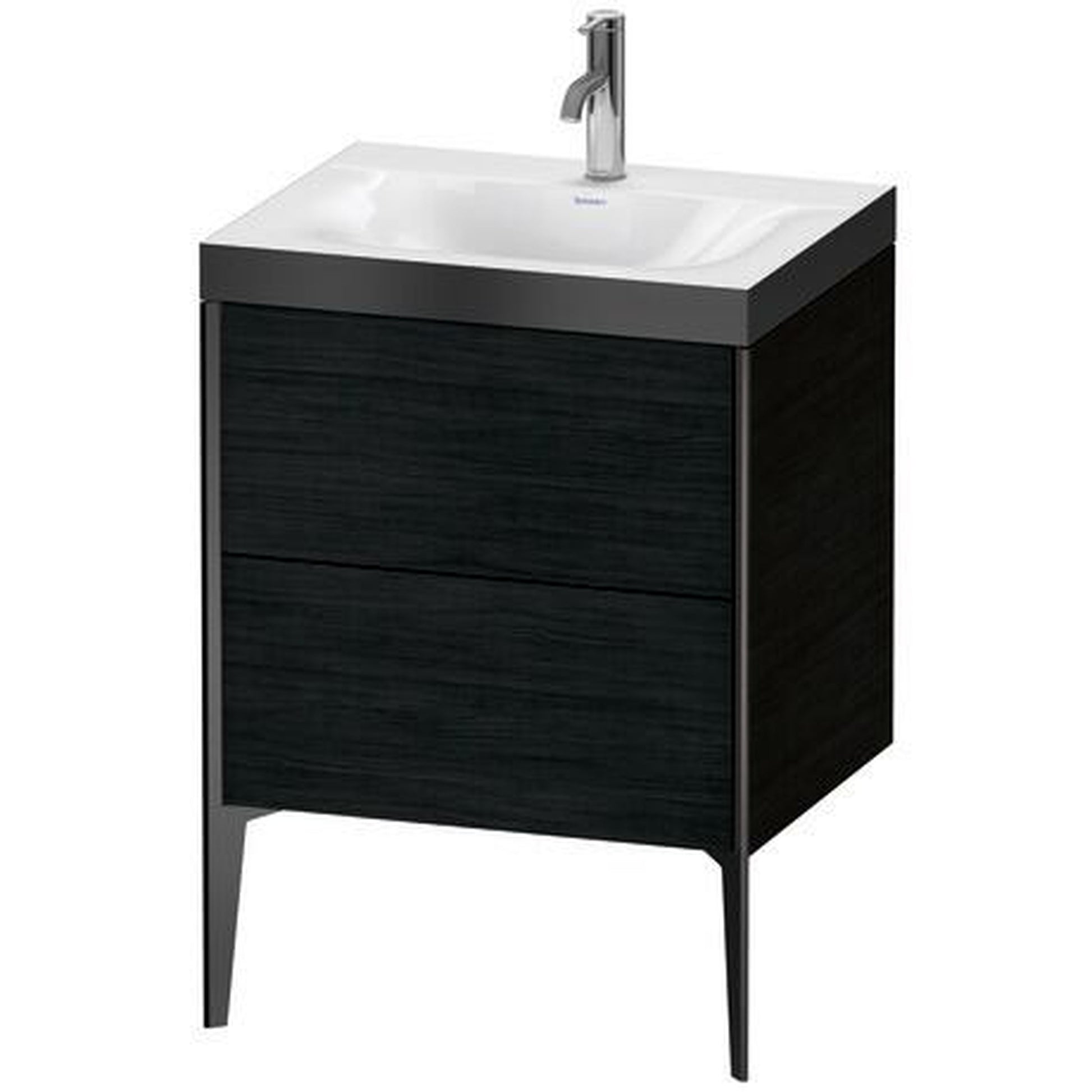 Duravit XViu 24" x 24" x 19" Two Drawer C-Bonded Floorstanding Vanity Kit With One Tap Hole, Oak Black (XV4709OB216P)