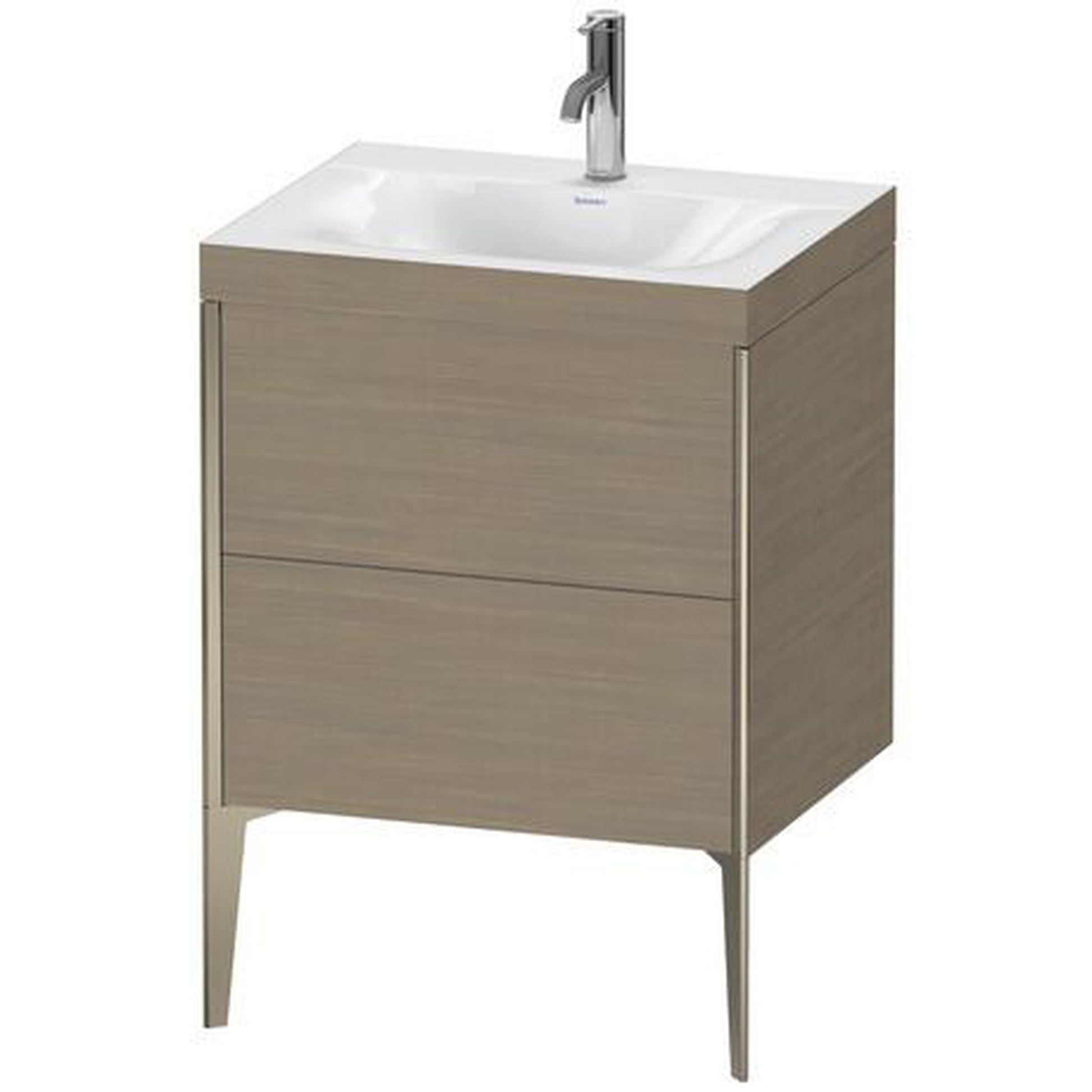 Duravit XViu 24" x 24" x 19" Two Drawer C-Bonded Floorstanding Vanity Kit With One Tap Hole, Oak Terra (XV4709OB135C)