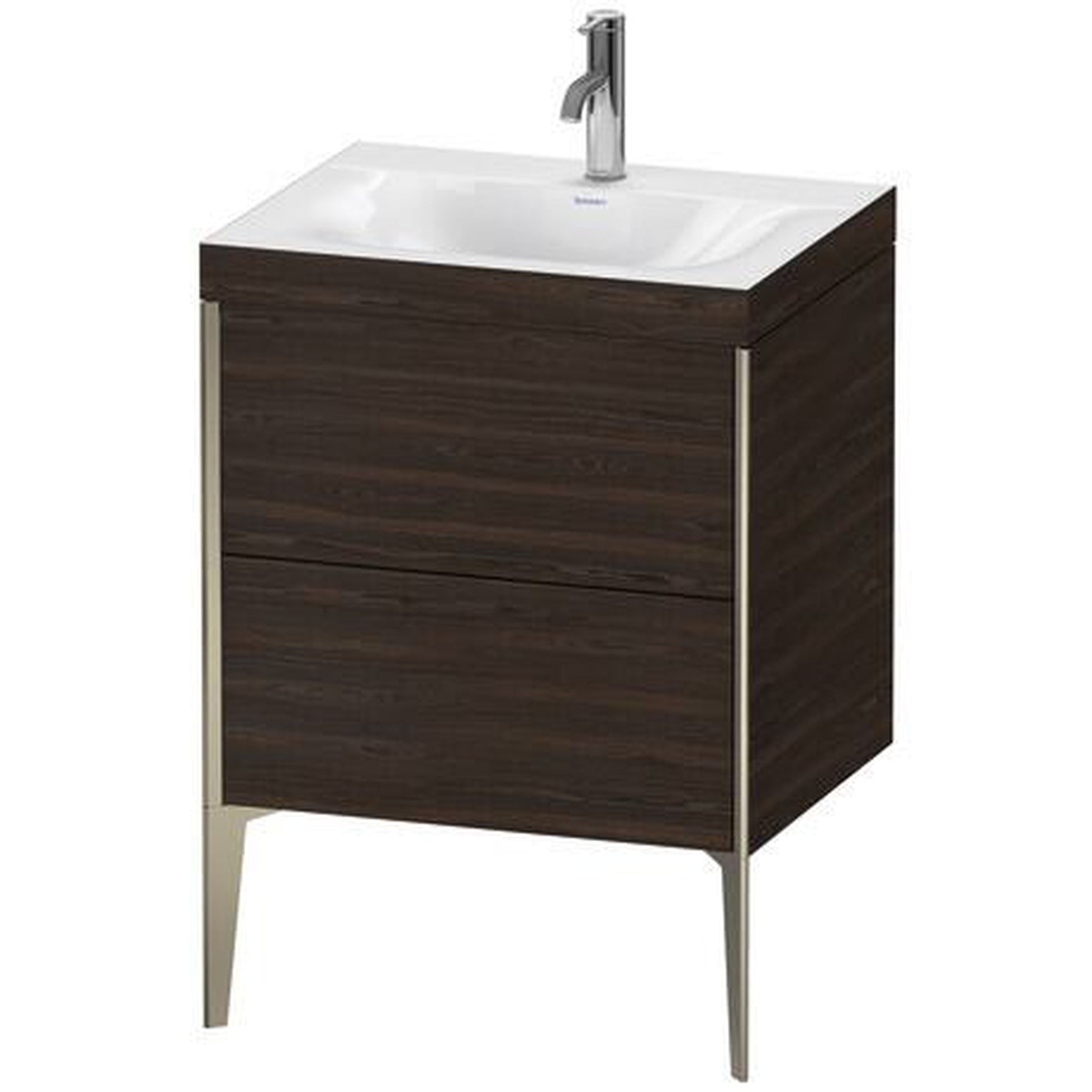 Duravit XViu 24" x 24" x 19" Two Drawer C-Bonded Floorstanding Vanity Kit With One Tap Hole, Walnut Brushed (XV4709OB169C)