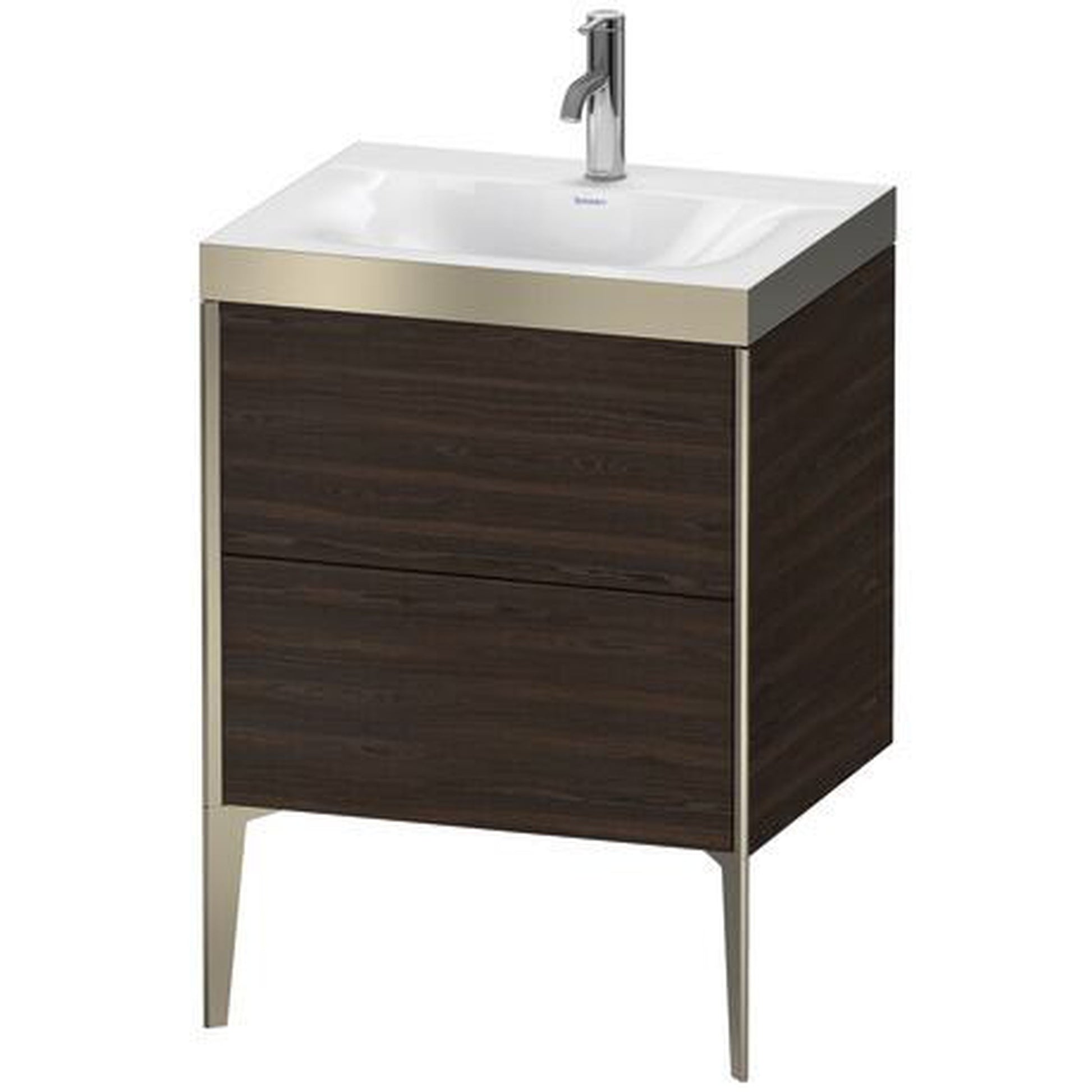 Duravit XViu 24" x 24" x 19" Two Drawer C-Bonded Floorstanding Vanity Kit With One Tap Hole, Walnut Brushed (XV4709OB169P)