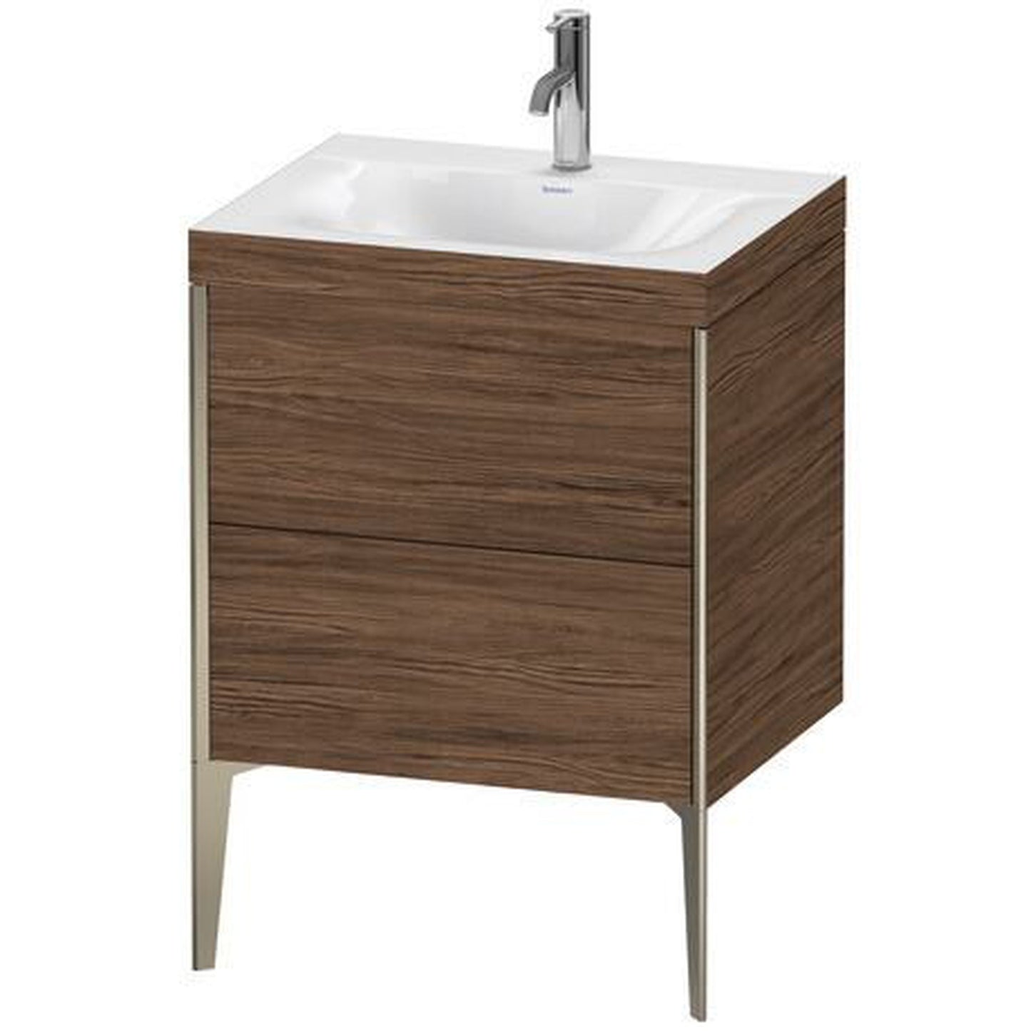 Duravit XViu 24" x 24" x 19" Two Drawer C-Bonded Floorstanding Vanity Kit With One Tap Hole, Walnut Dark (XV4709OB121C)