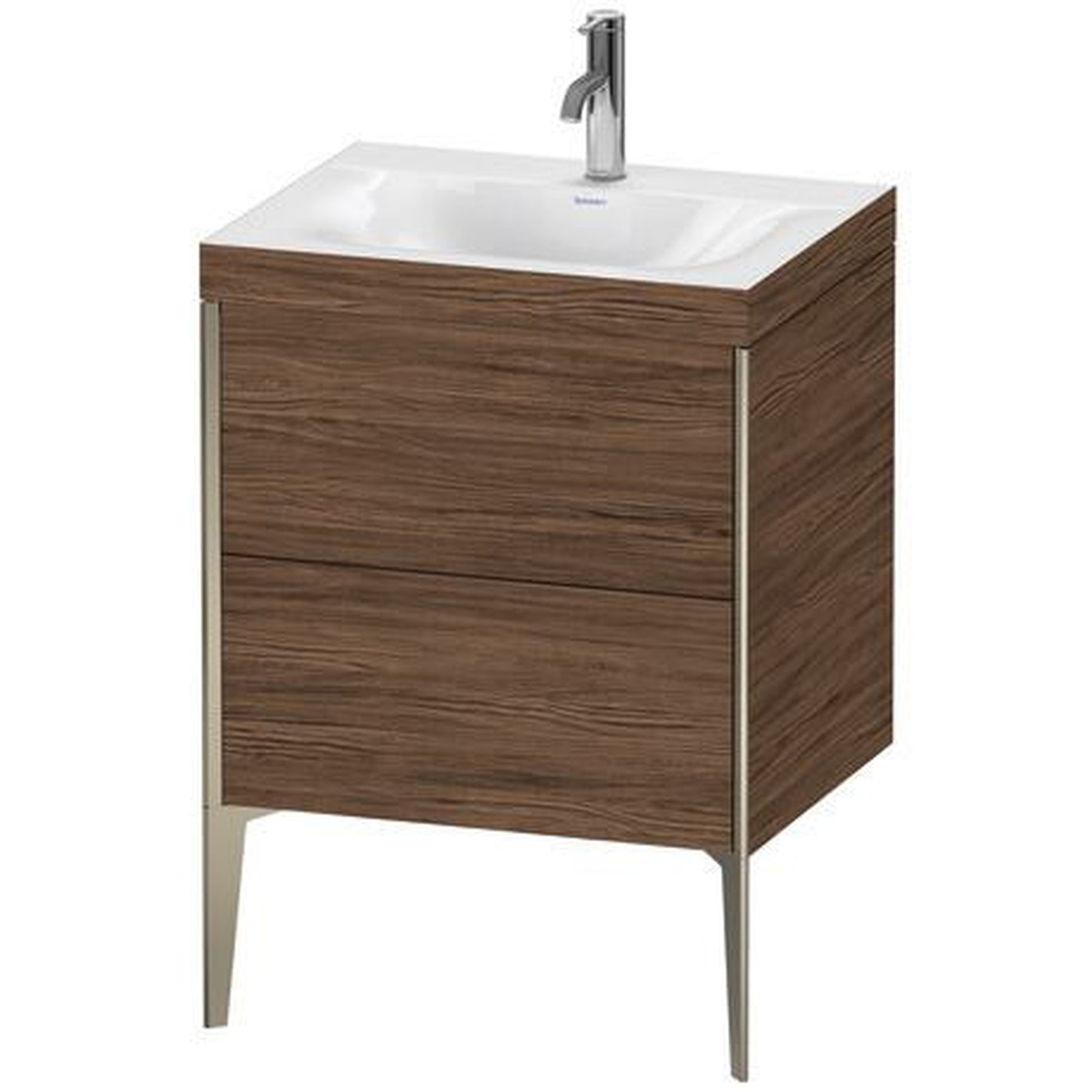 Duravit XViu 24" x 24" x 19" Two Drawer C-Bonded Floorstanding Vanity Kit With One Tap Hole, Walnut Dark (XV4709OB121C)