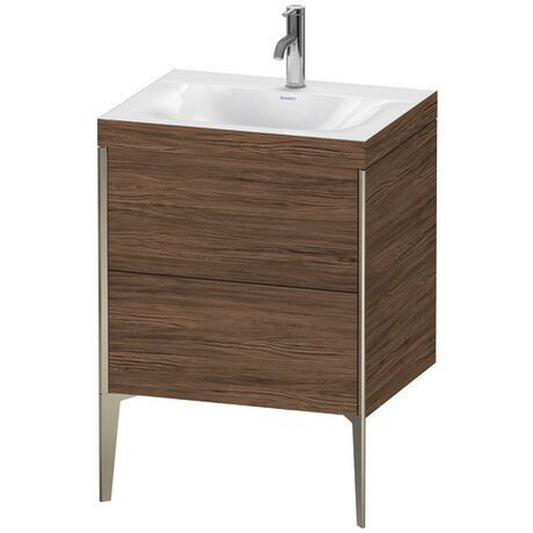 Duravit XViu 24" x 24" x 19" Two Drawer C-Bonded Floorstanding Vanity Kit With One Tap Hole, Walnut Dark (XV4709OB121C)