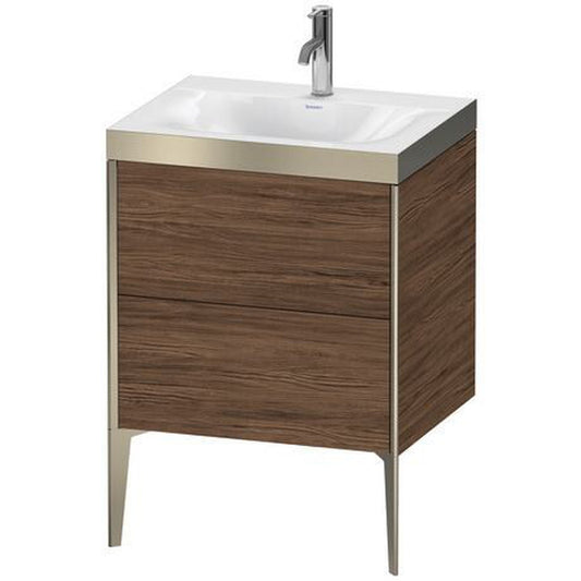 Duravit XViu 24" x 24" x 19" Two Drawer C-Bonded Floorstanding Vanity Kit With One Tap Hole, Walnut Dark (XV4709OB121P)