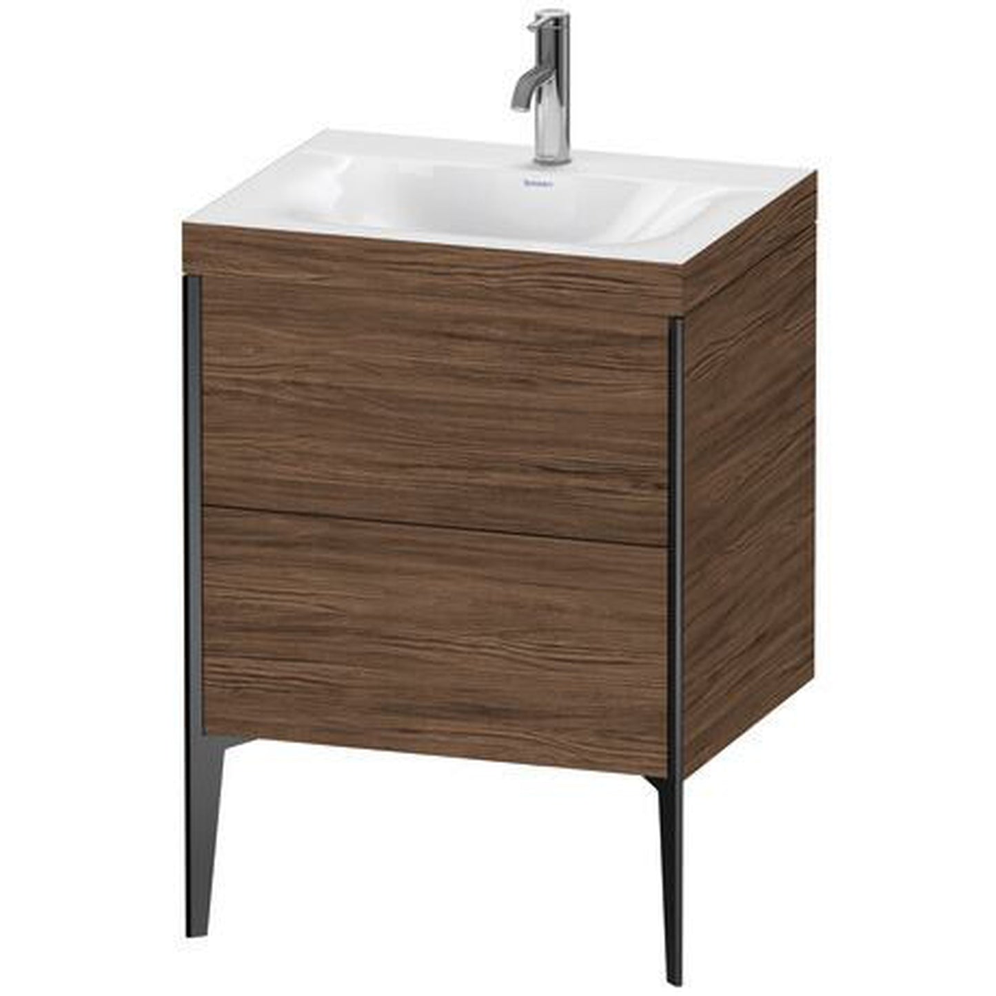Duravit XViu 24" x 24" x 19" Two Drawer C-Bonded Floorstanding Vanity Kit With One Tap Hole, Walnut Dark (XV4709OB221C)