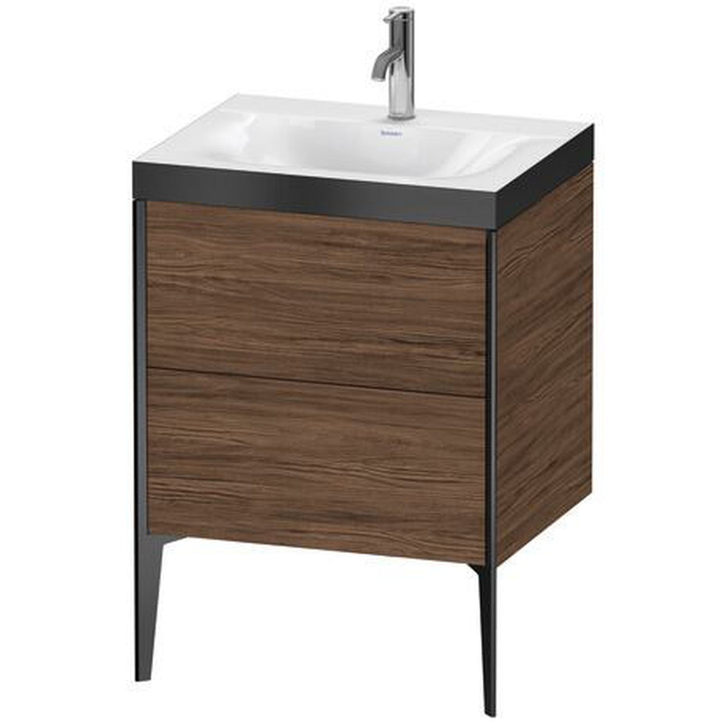 Duravit XViu 24" x 24" x 19" Two Drawer C-Bonded Floorstanding Vanity Kit With One Tap Hole, Walnut Dark (XV4709OB221P)