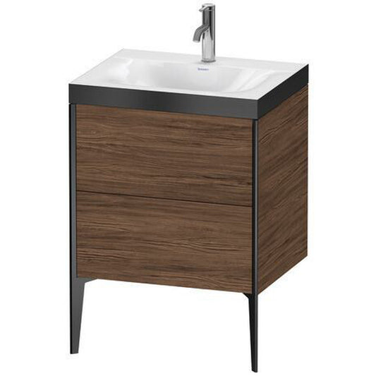 Duravit XViu 24" x 24" x 19" Two Drawer C-Bonded Floorstanding Vanity Kit With One Tap Hole, Walnut Dark (XV4709OB221P)