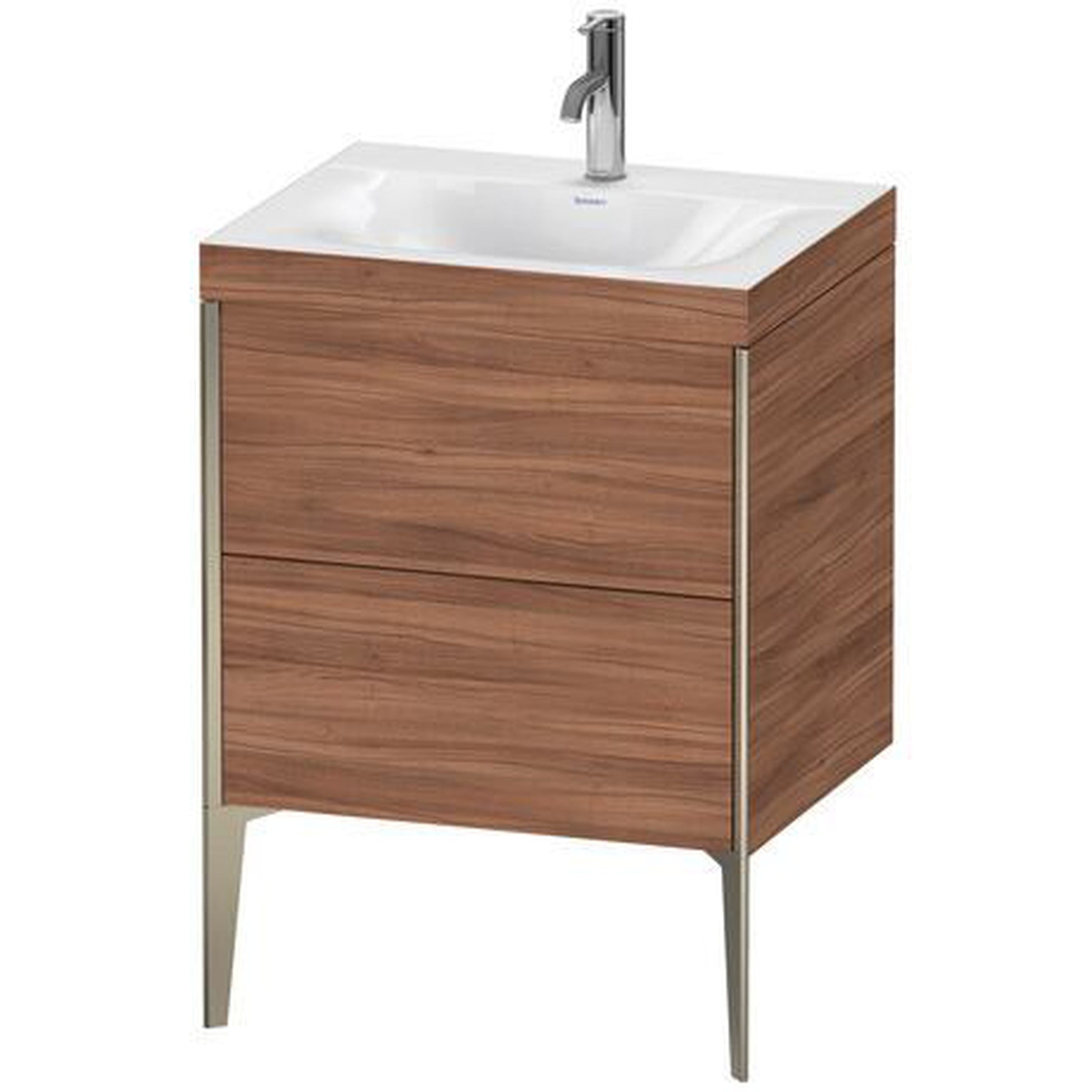 Duravit XViu 24" x 24" x 19" Two Drawer C-Bonded Floorstanding Vanity Kit With One Tap Hole, Walnut (XV4709OB179C)