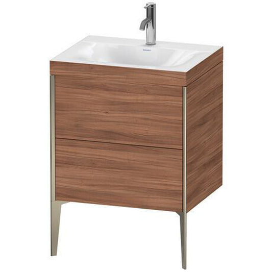 Duravit XViu 24" x 24" x 19" Two Drawer C-Bonded Floorstanding Vanity Kit With One Tap Hole, Walnut (XV4709OB179C)
