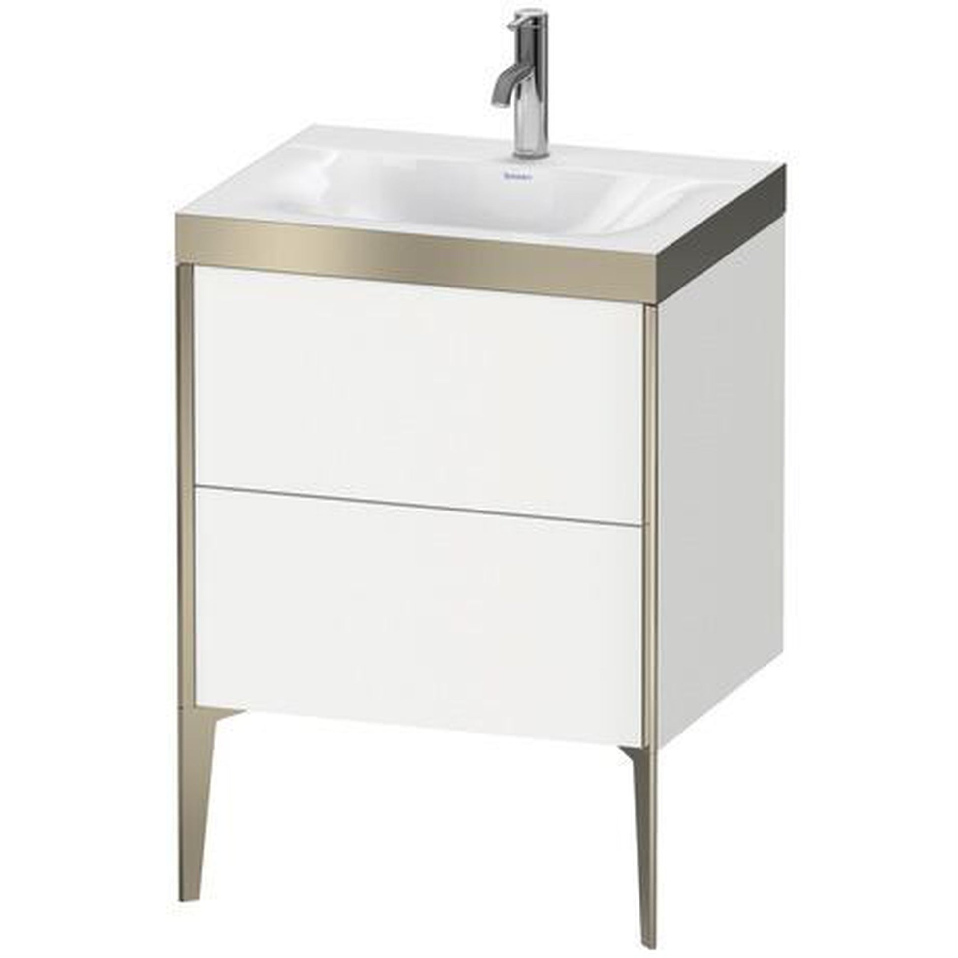 Duravit XViu 24" x 24" x 19" Two Drawer C-Bonded Floorstanding Vanity Kit With One Tap Hole, White (XV4709OB118P)
