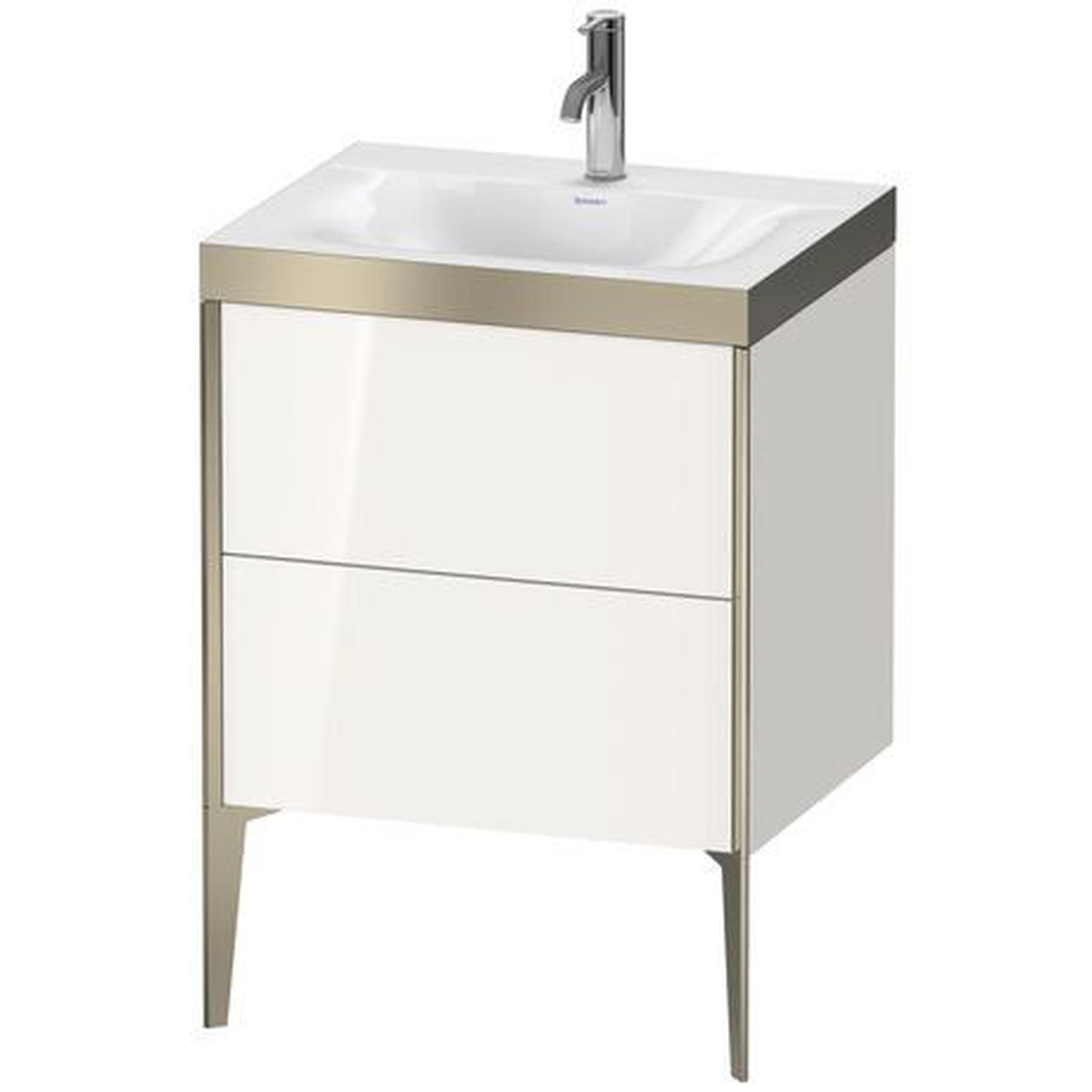 Duravit XViu 24" x 24" x 19" Two Drawer C-Bonded Floorstanding Vanity Kit With One Tap Hole, White (XV4709OB122P)