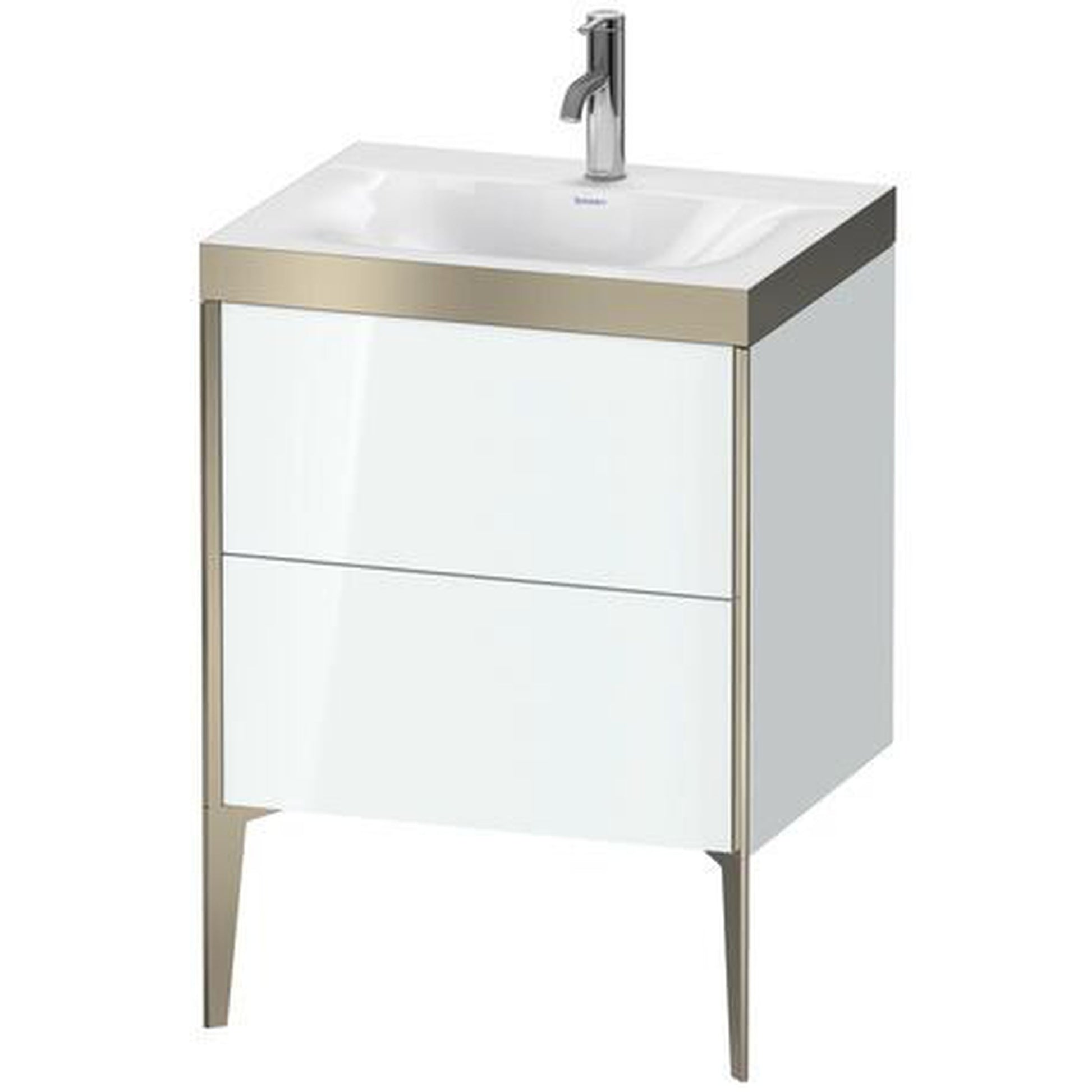 Duravit XViu 24" x 24" x 19" Two Drawer C-Bonded Floorstanding Vanity Kit With One Tap Hole, White (XV4709OB185P)