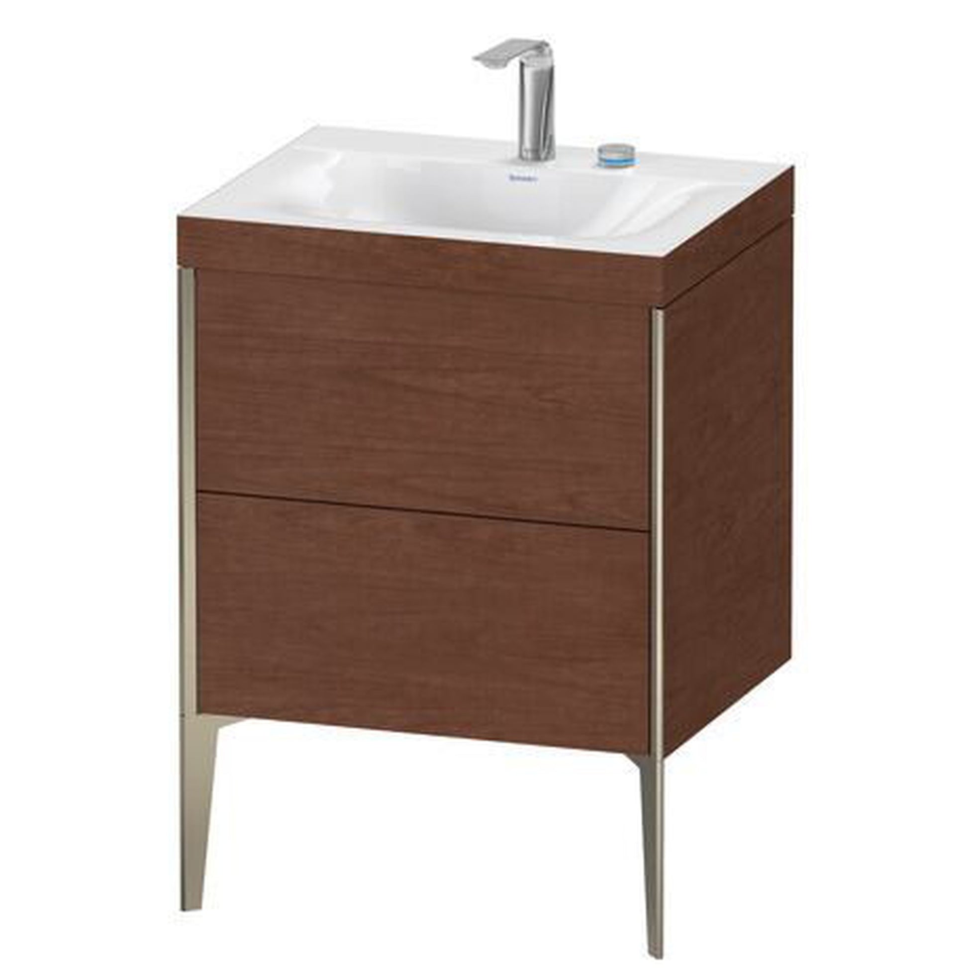 Duravit XViu 24" x 24" x 19" Two Drawer C-Bonded Floorstanding Vanity Kit With Two Tap Holes, American Walnut (XV4709EB113C)