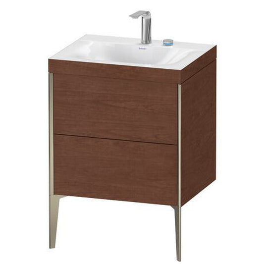 Duravit XViu 24" x 24" x 19" Two Drawer C-Bonded Floorstanding Vanity Kit With Two Tap Holes, American Walnut (XV4709EB113C)