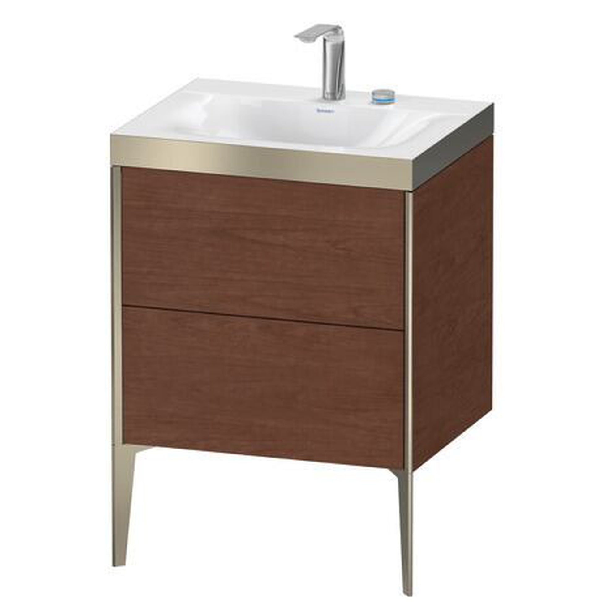 Duravit XViu 24" x 24" x 19" Two Drawer C-Bonded Floorstanding Vanity Kit With Two Tap Holes, American Walnut (XV4709EB113P)