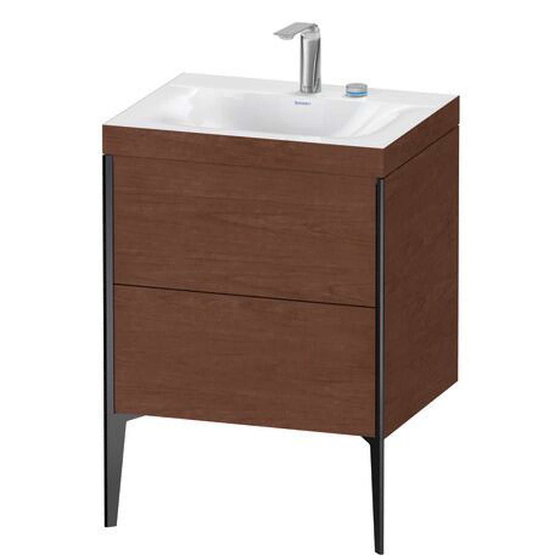 Duravit XViu 24" x 24" x 19" Two Drawer C-Bonded Floorstanding Vanity Kit With Two Tap Holes, American Walnut (XV4709EB213C)