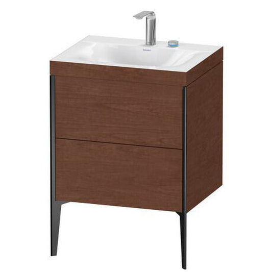 Duravit XViu 24" x 24" x 19" Two Drawer C-Bonded Floorstanding Vanity Kit With Two Tap Holes, American Walnut (XV4709EB213C)