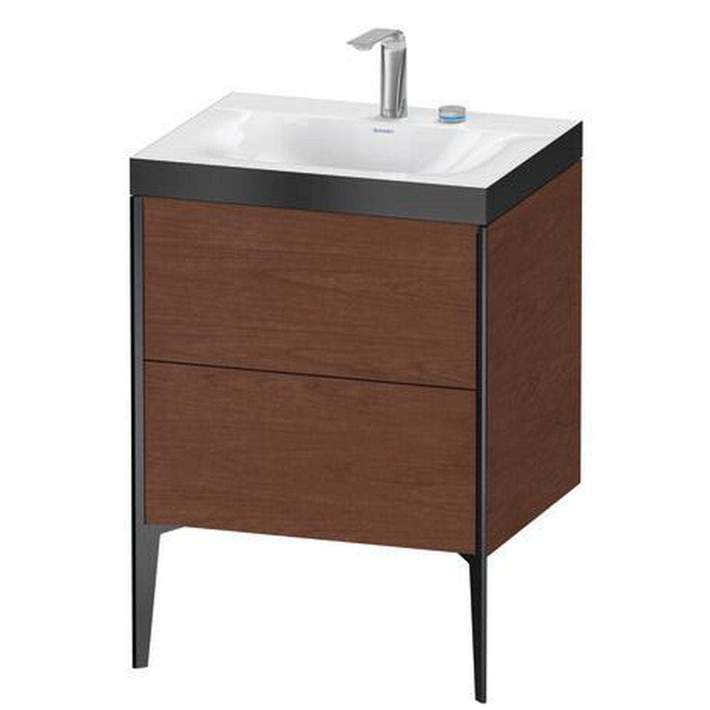 Duravit XViu 24" x 24" x 19" Two Drawer C-Bonded Floorstanding Vanity Kit With Two Tap Holes, American Walnut (XV4709EB213P)