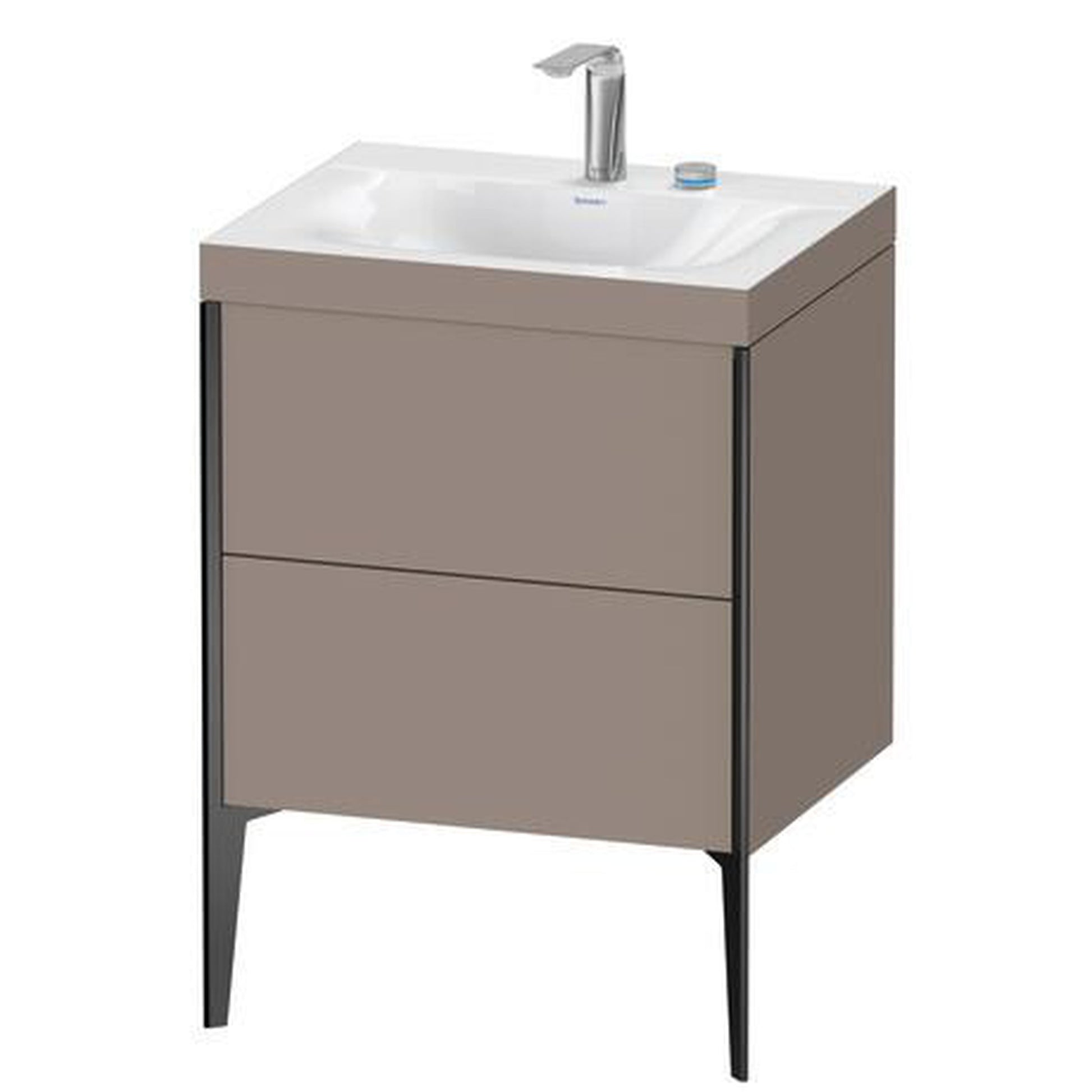 Duravit XViu 24" x 24" x 19" Two Drawer C-Bonded Floorstanding Vanity Kit With Two Tap Holes, Basalt (XV4709EB243C)