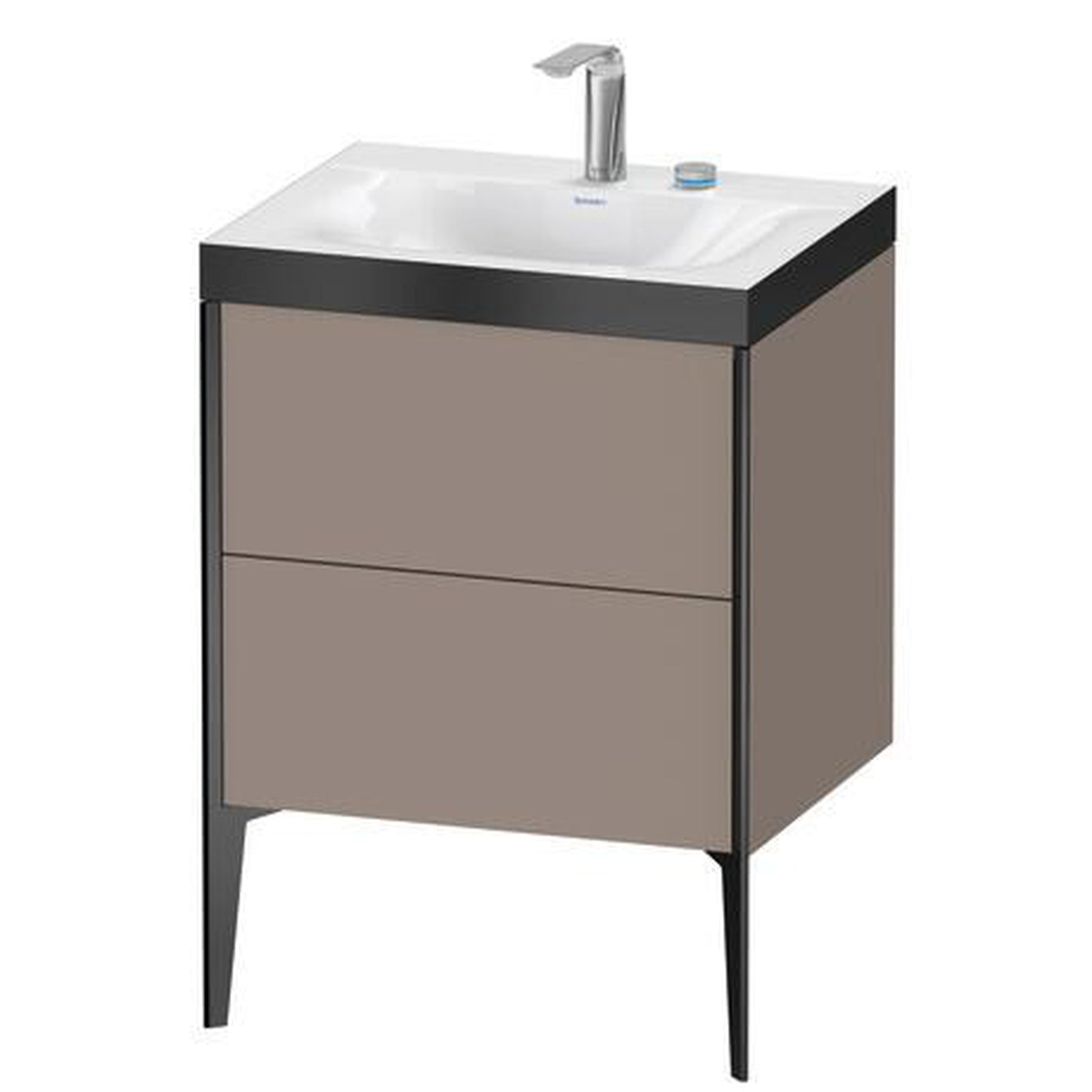 Duravit XViu 24" x 24" x 19" Two Drawer C-Bonded Floorstanding Vanity Kit With Two Tap Holes, Basalt (XV4709EB243P)