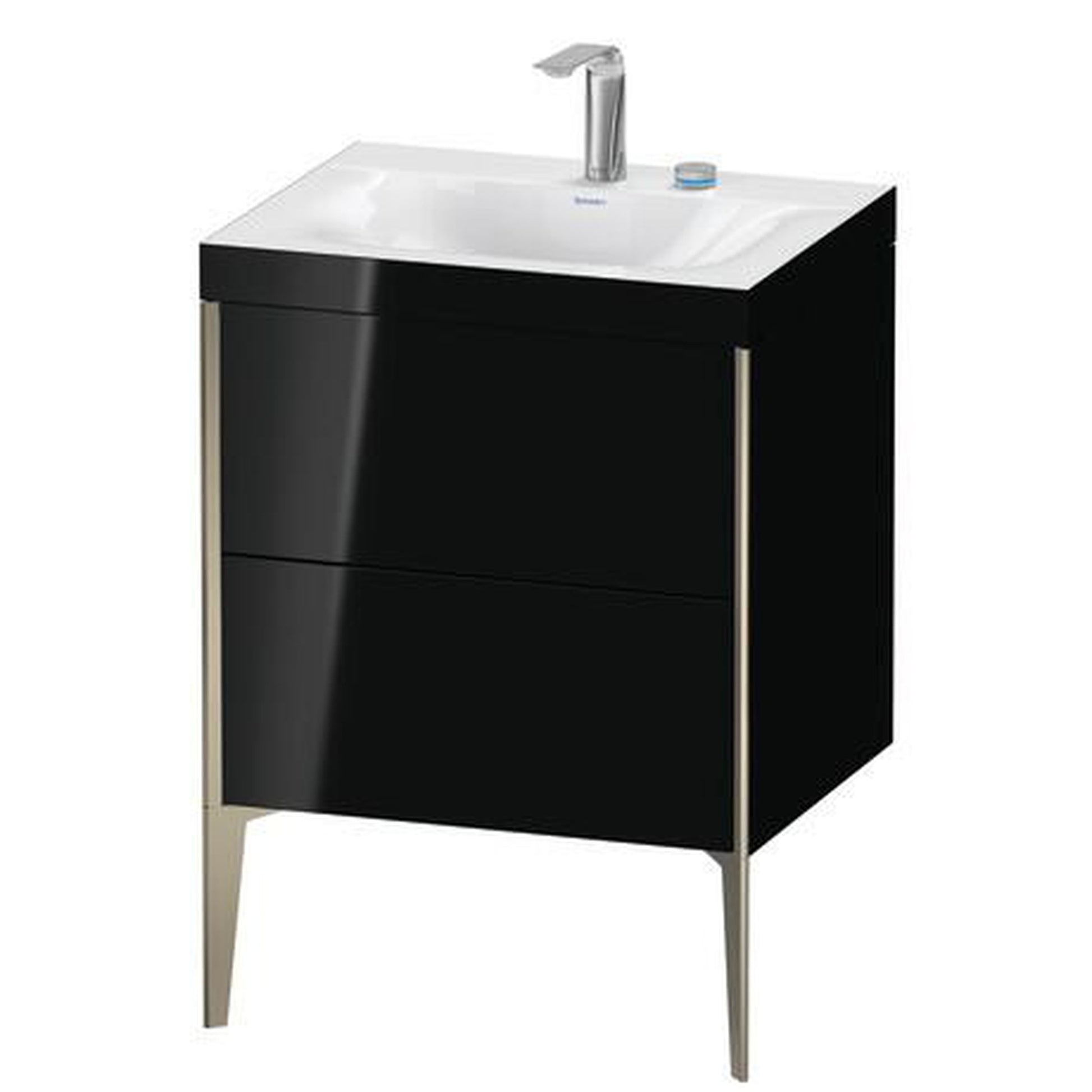 Duravit XViu 24" x 24" x 19" Two Drawer C-Bonded Floorstanding Vanity Kit With Two Tap Holes, Black (XV4709EB140C)
