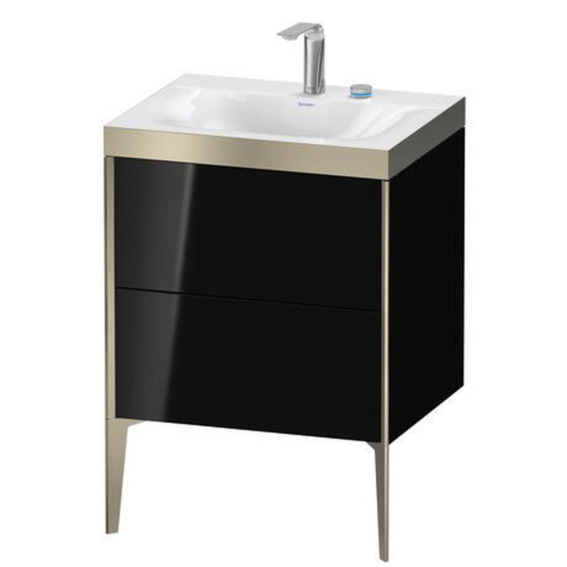 Duravit XViu 24" x 24" x 19" Two Drawer C-Bonded Floorstanding Vanity Kit With Two Tap Holes, Black (XV4709EB140P)