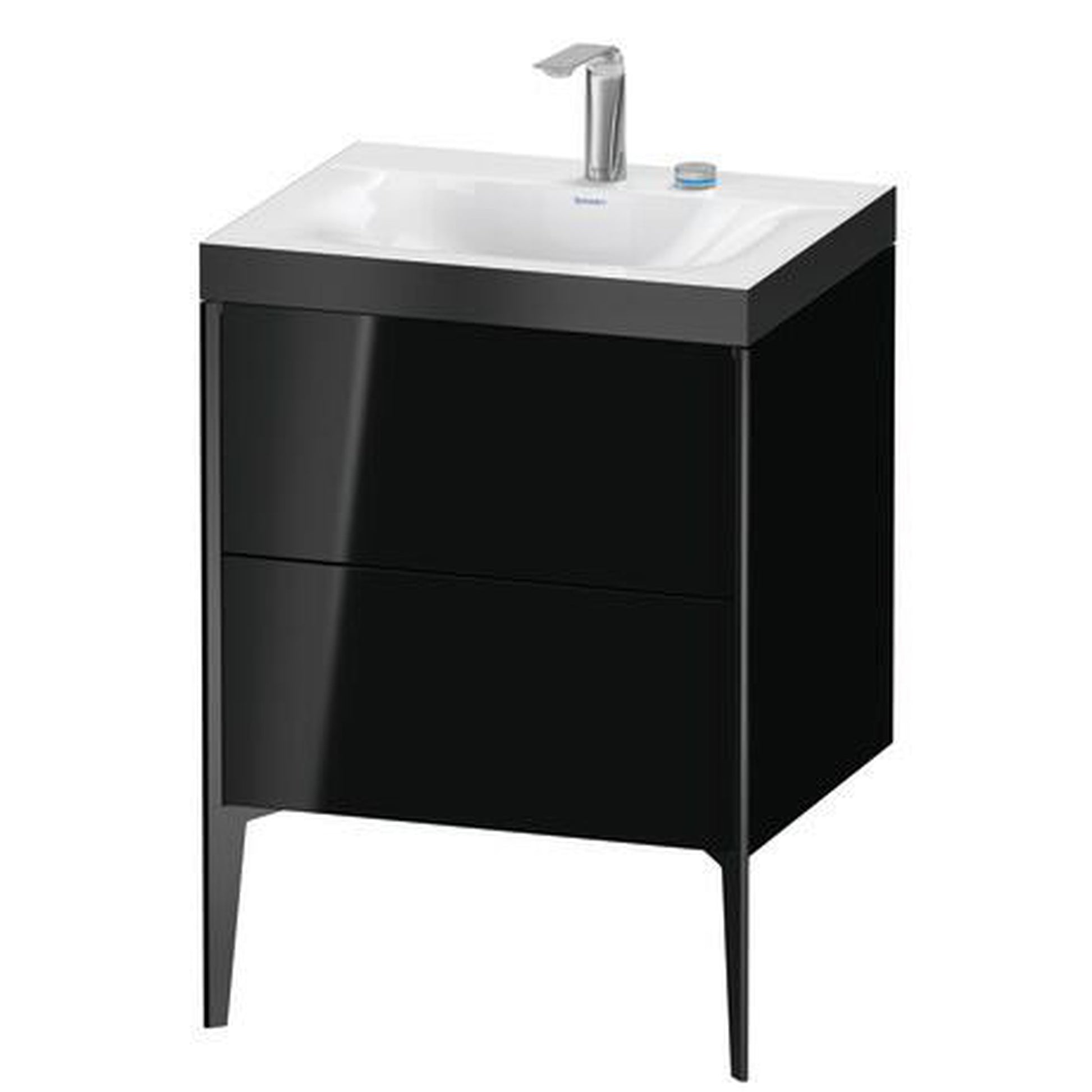 Duravit XViu 24" x 24" x 19" Two Drawer C-Bonded Floorstanding Vanity Kit With Two Tap Holes, Black (XV4709EB240P)