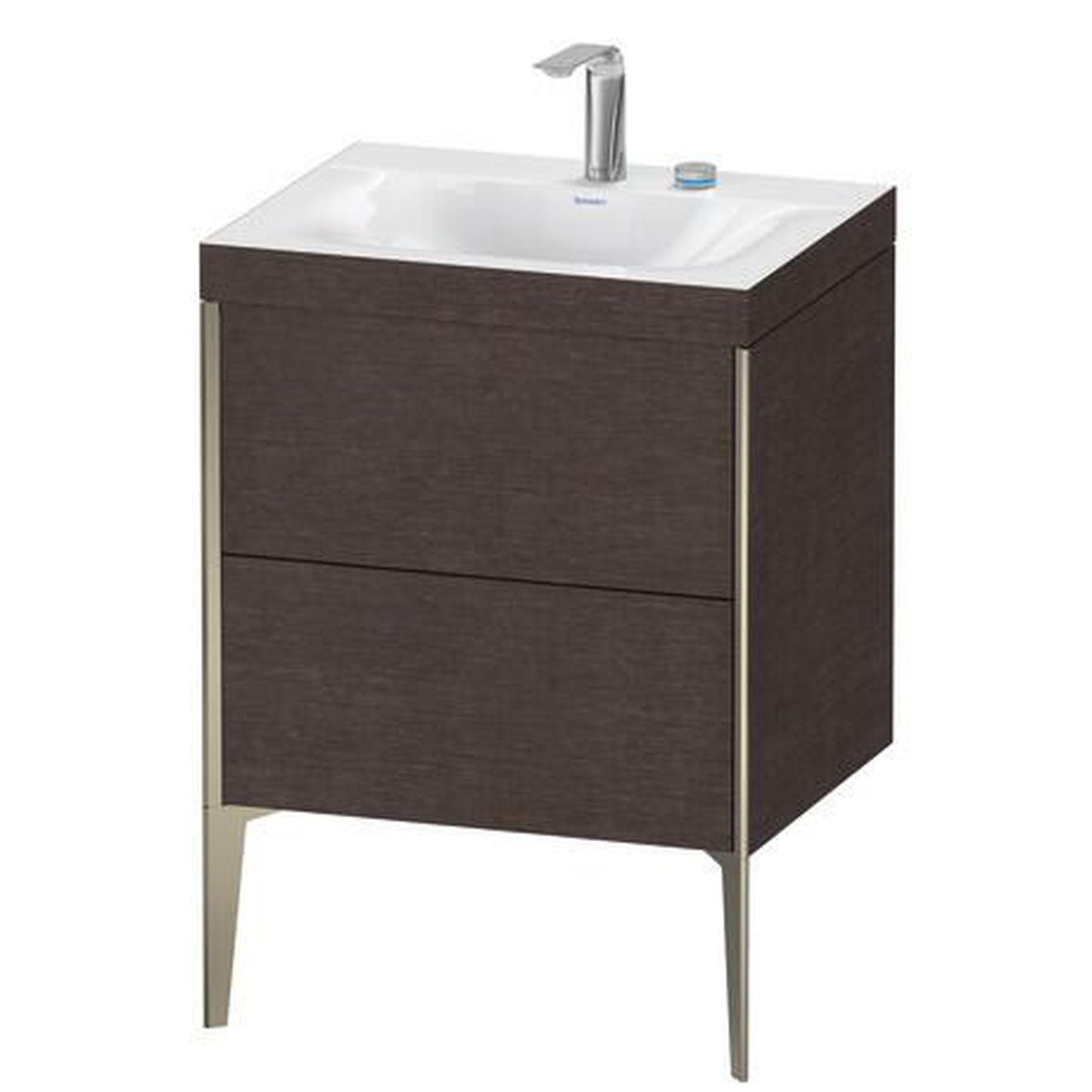 Duravit XViu 24" x 24" x 19" Two Drawer C-Bonded Floorstanding Vanity Kit With Two Tap Holes, Dark Brushed Oak (XV4709EB172C)