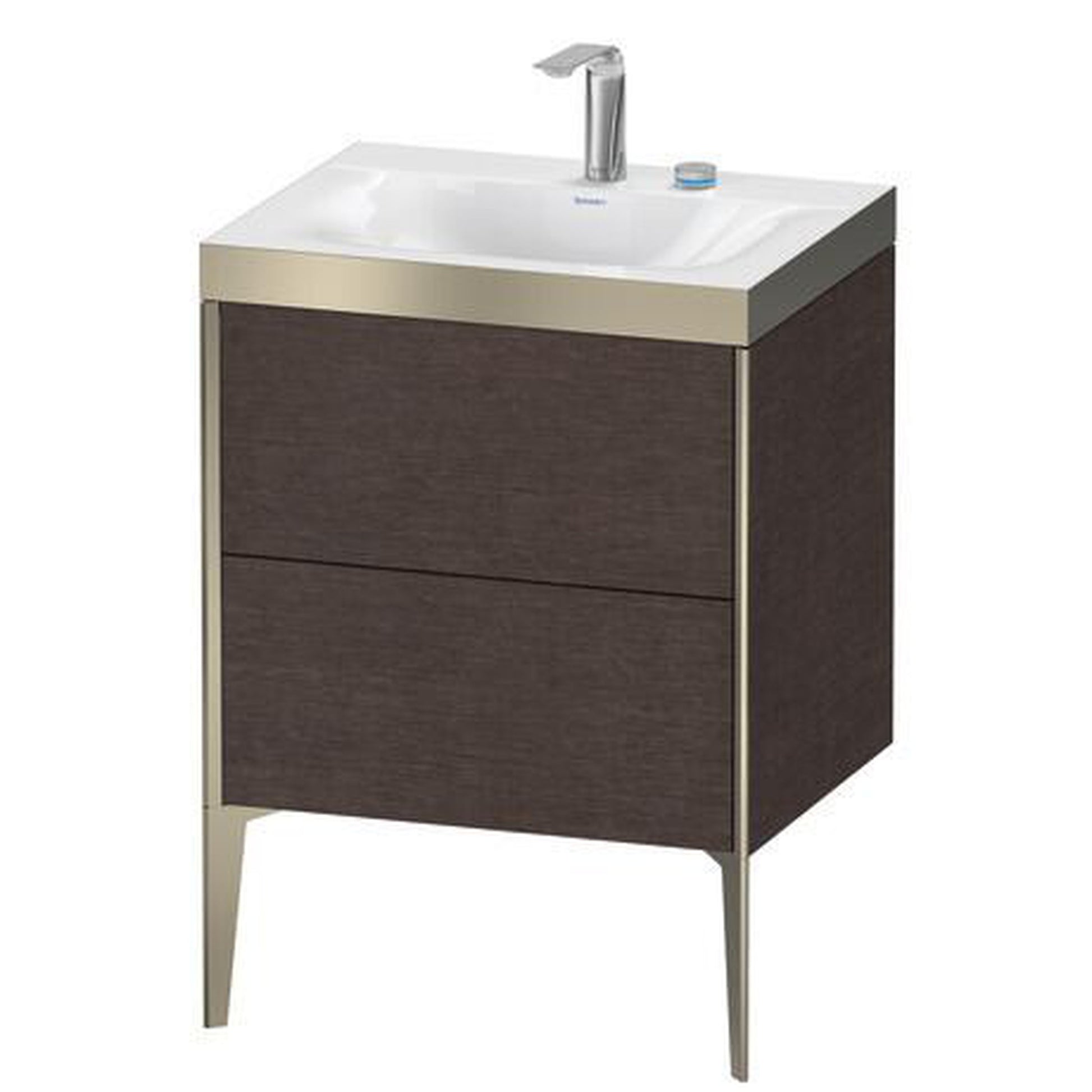 Duravit XViu 24" x 24" x 19" Two Drawer C-Bonded Floorstanding Vanity Kit With Two Tap Holes, Dark Brushed Oak (XV4709EB172P)