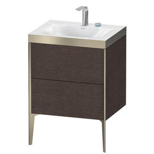 Duravit XViu 24" x 24" x 19" Two Drawer C-Bonded Floorstanding Vanity Kit With Two Tap Holes, Dark Brushed Oak (XV4709EB172P)