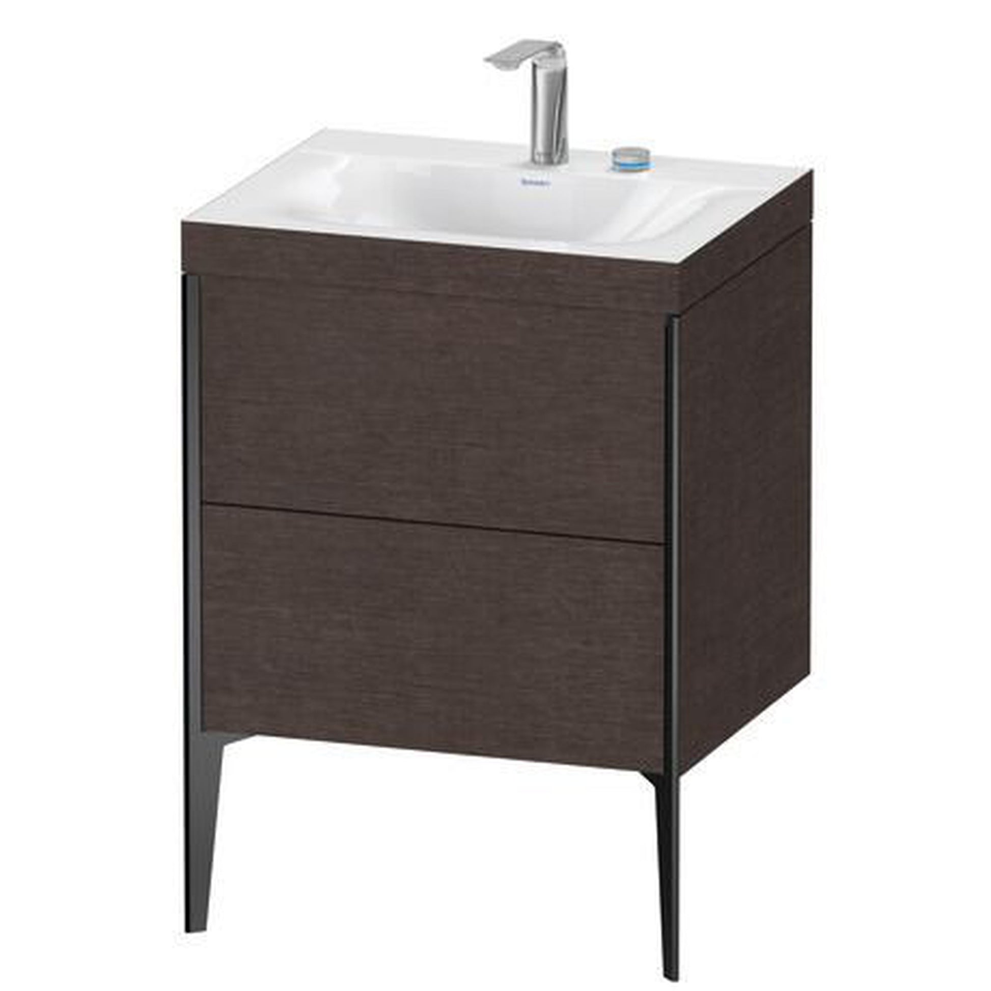 Duravit XViu 24" x 24" x 19" Two Drawer C-Bonded Floorstanding Vanity Kit With Two Tap Holes, Dark Brushed Oak (XV4709EB272C)