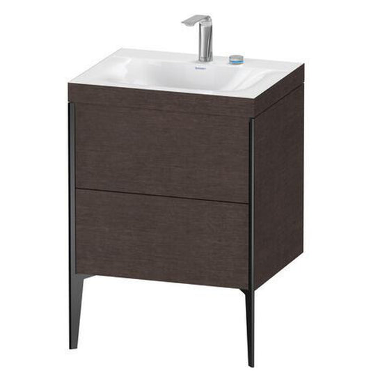 Duravit XViu 24" x 24" x 19" Two Drawer C-Bonded Floorstanding Vanity Kit With Two Tap Holes, Dark Brushed Oak (XV4709EB272C)