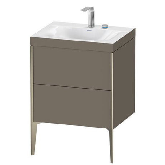 Duravit XViu 24" x 24" x 19" Two Drawer C-Bonded Floorstanding Vanity Kit With Two Tap Holes, Flannel Gray (XV4709EB190C)