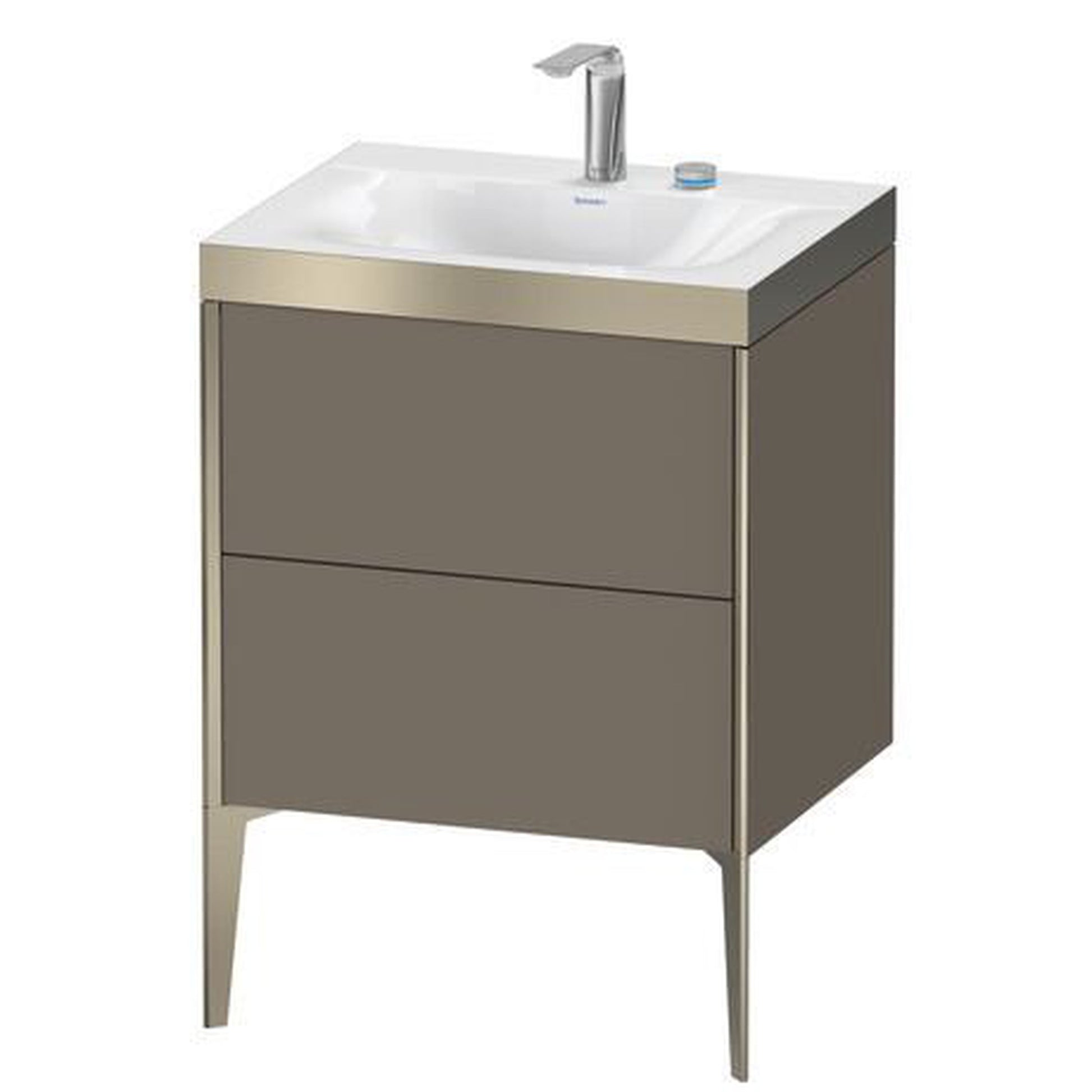 Duravit XViu 24" x 24" x 19" Two Drawer C-Bonded Floorstanding Vanity Kit With Two Tap Holes, Flannel Gray (XV4709EB190P)