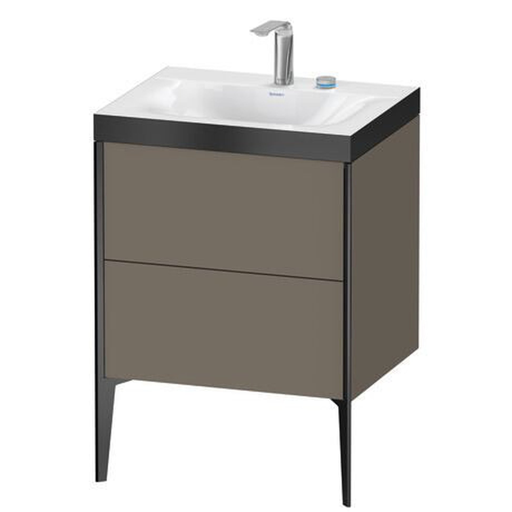 Duravit XViu 24" x 24" x 19" Two Drawer C-Bonded Floorstanding Vanity Kit With Two Tap Holes, Flannel Gray (XV4709EB290P)