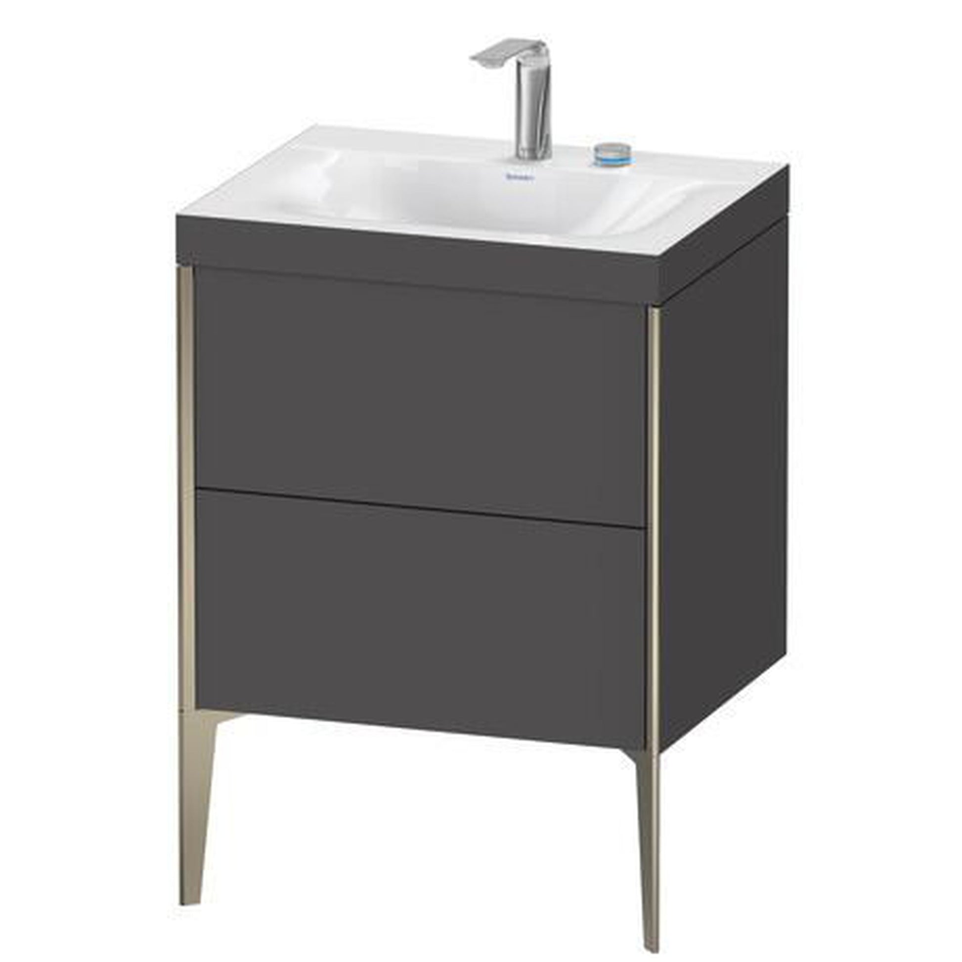 Duravit XViu 24" x 24" x 19" Two Drawer C-Bonded Floorstanding Vanity Kit With Two Tap Holes, Graphite (XV4709EB149C)