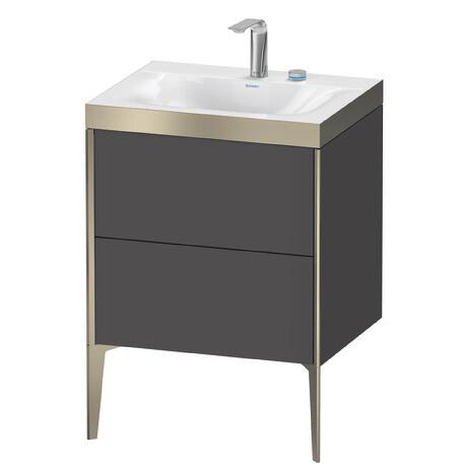 Duravit XViu 24" x 24" x 19" Two Drawer C-Bonded Floorstanding Vanity Kit With Two Tap Holes, Graphite (XV4709EB149P)