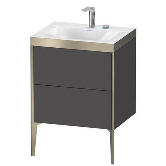Duravit XViu 24" x 24" x 19" Two Drawer C-Bonded Floorstanding Vanity Kit With Two Tap Holes, Graphite (XV4709EB149P)