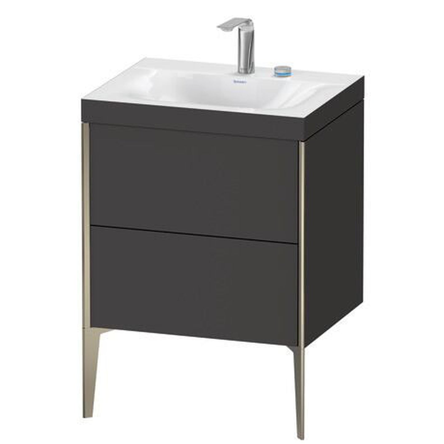 Duravit XViu 24" x 24" x 19" Two Drawer C-Bonded Floorstanding Vanity Kit With Two Tap Holes, Graphite (XV4709EB180C)