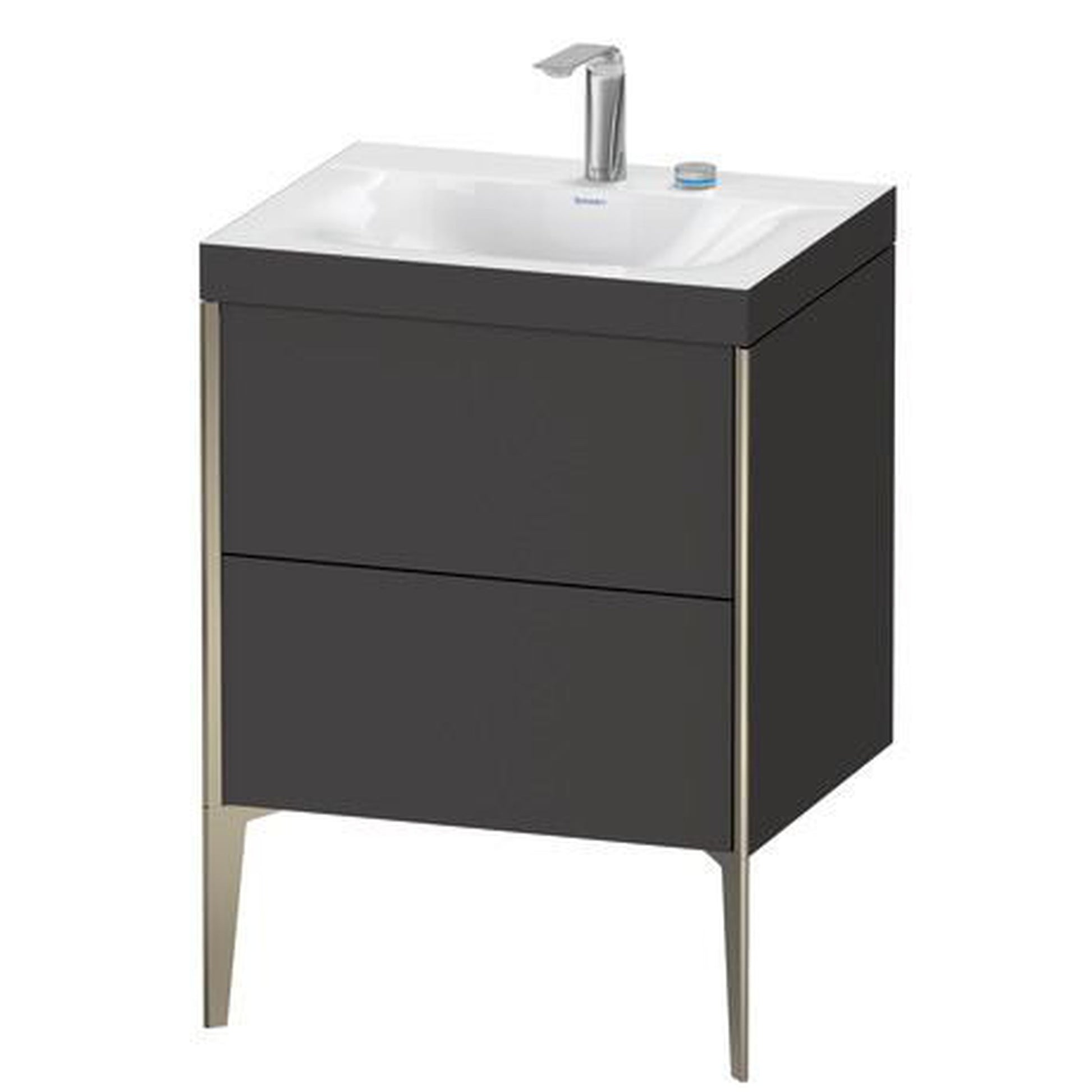 Duravit XViu 24" x 24" x 19" Two Drawer C-Bonded Floorstanding Vanity Kit With Two Tap Holes, Graphite (XV4709EB180C)