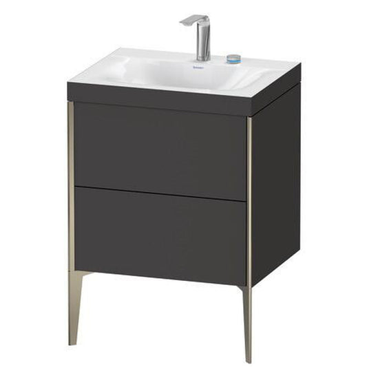 Duravit XViu 24" x 24" x 19" Two Drawer C-Bonded Floorstanding Vanity Kit With Two Tap Holes, Graphite (XV4709EB180C)