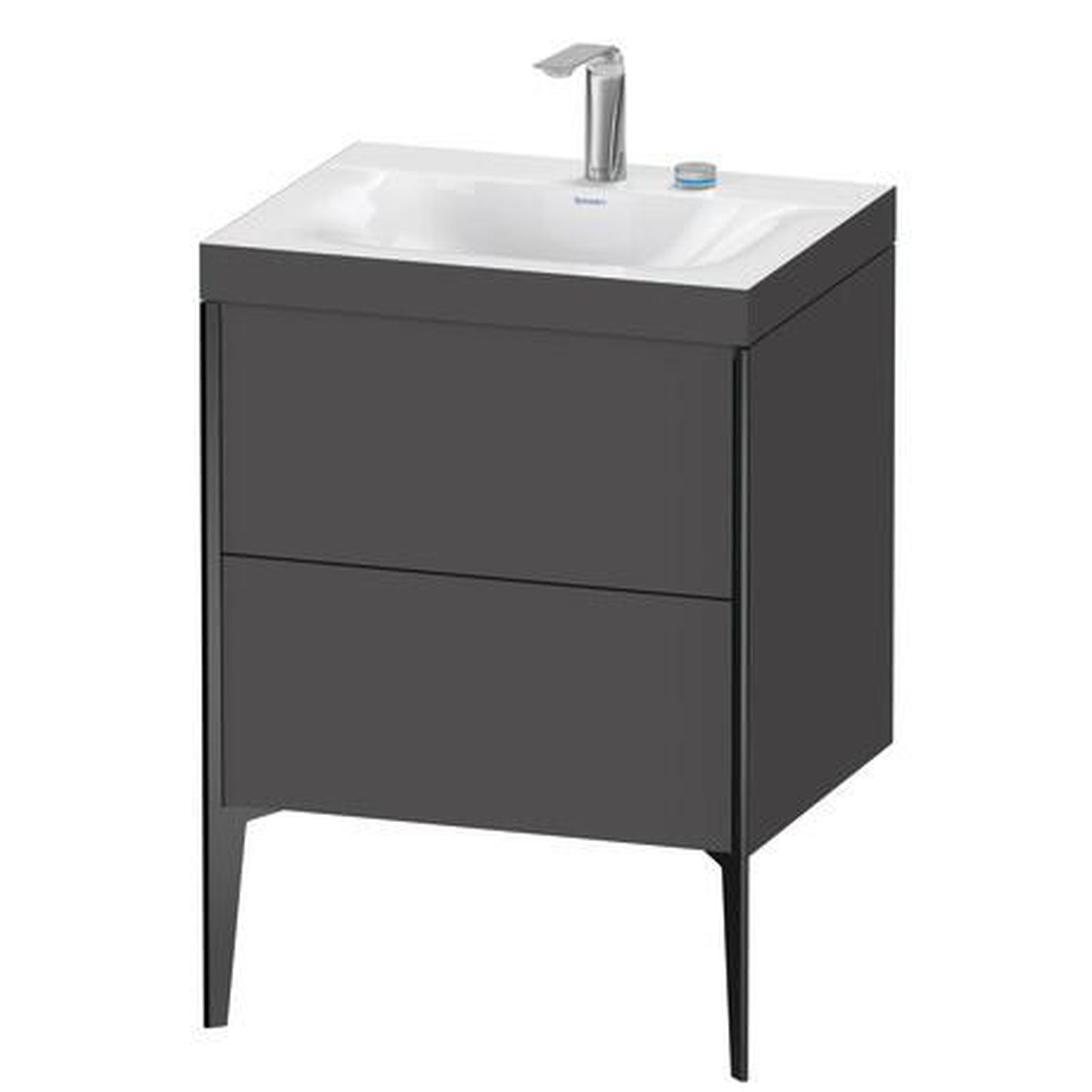 Duravit XViu 24" x 24" x 19" Two Drawer C-Bonded Floorstanding Vanity Kit With Two Tap Holes, Graphite (XV4709EB249C)