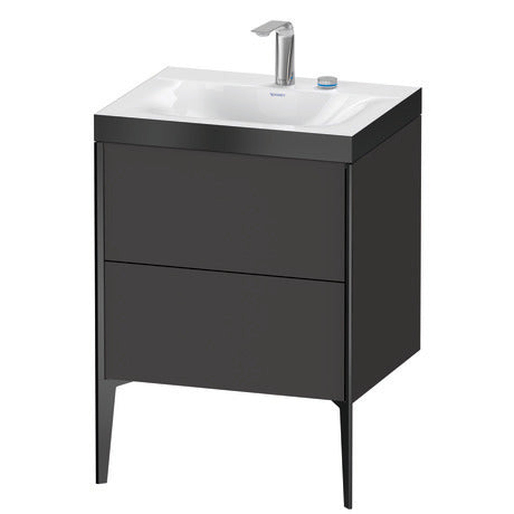 Duravit XViu 24" x 24" x 19" Two Drawer C-Bonded Floorstanding Vanity Kit With Two Tap Holes, Graphite (XV4709EB280P)