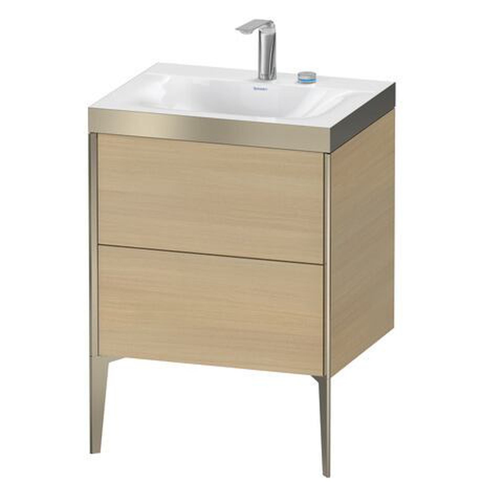 Duravit XViu 24" x 24" x 19" Two Drawer C-Bonded Floorstanding Vanity Kit With Two Tap Holes, Mediterranean Oak (XV4709EB171P)