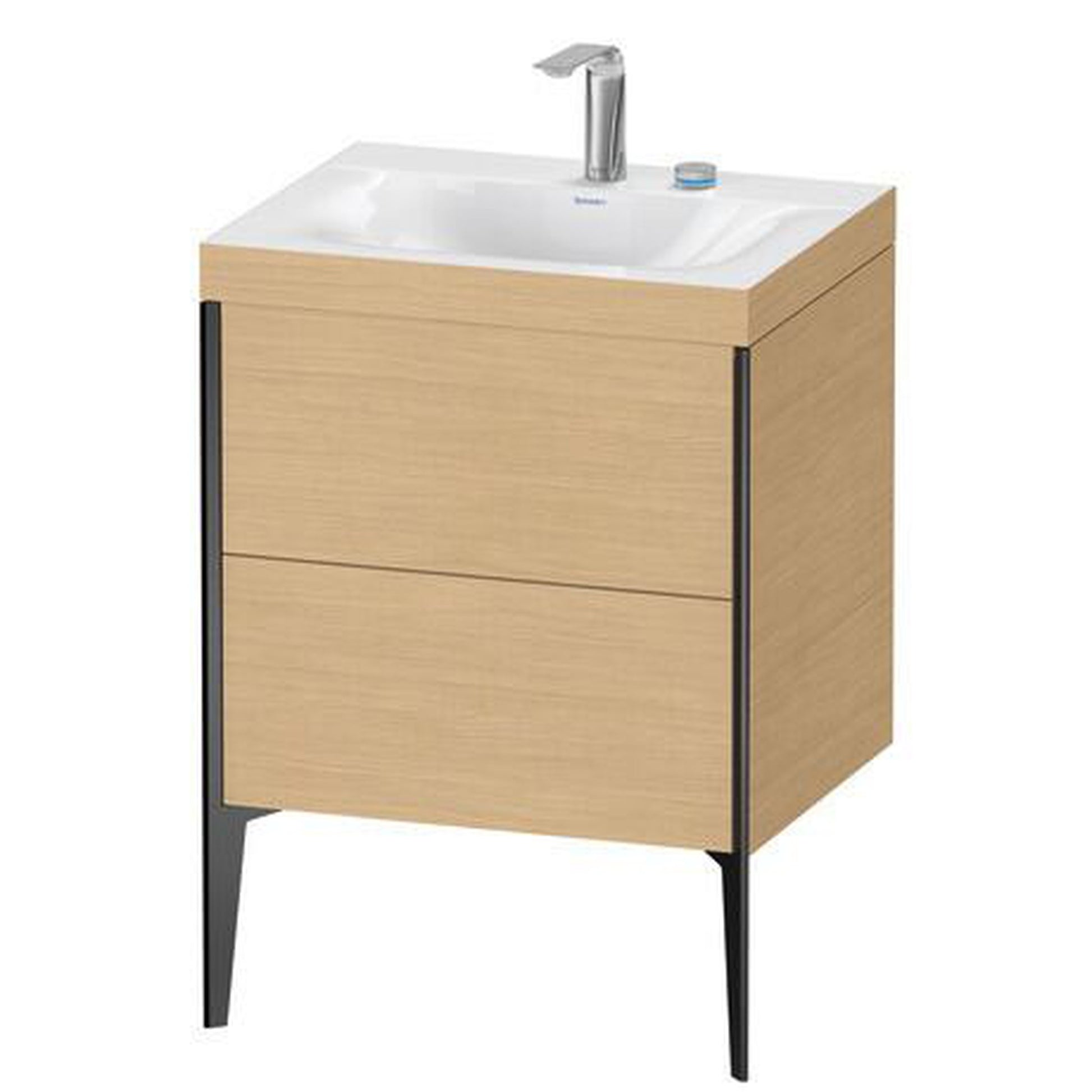 Duravit XViu 24" x 24" x 19" Two Drawer C-Bonded Floorstanding Vanity Kit With Two Tap Holes, Natural Oak (XV4709EB230C)