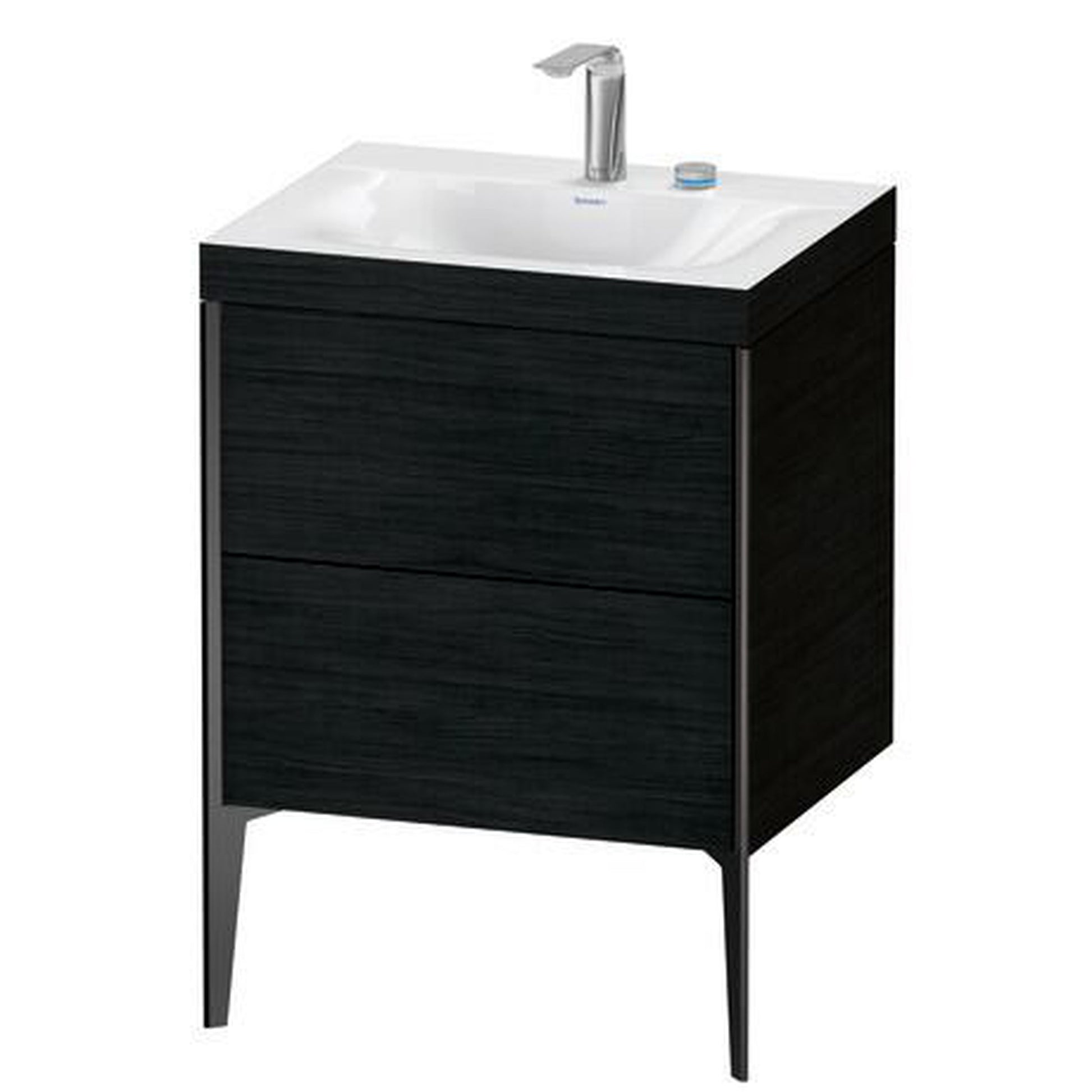 Duravit XViu 24" x 24" x 19" Two Drawer C-Bonded Floorstanding Vanity Kit With Two Tap Holes, Oak Black (XV4709EB216C)