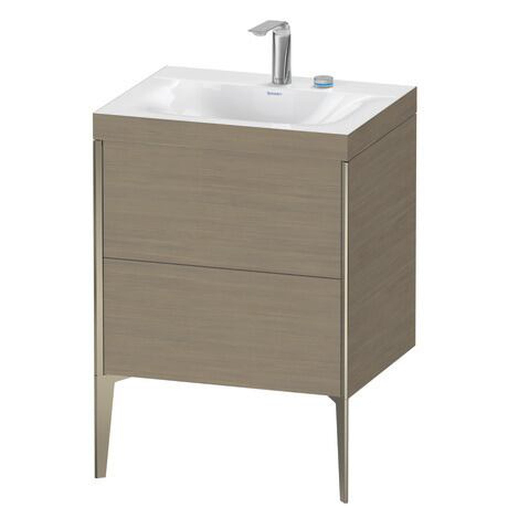 Duravit XViu 24" x 24" x 19" Two Drawer C-Bonded Floorstanding Vanity Kit With Two Tap Holes, Oak Terra (XV4709EB135C)