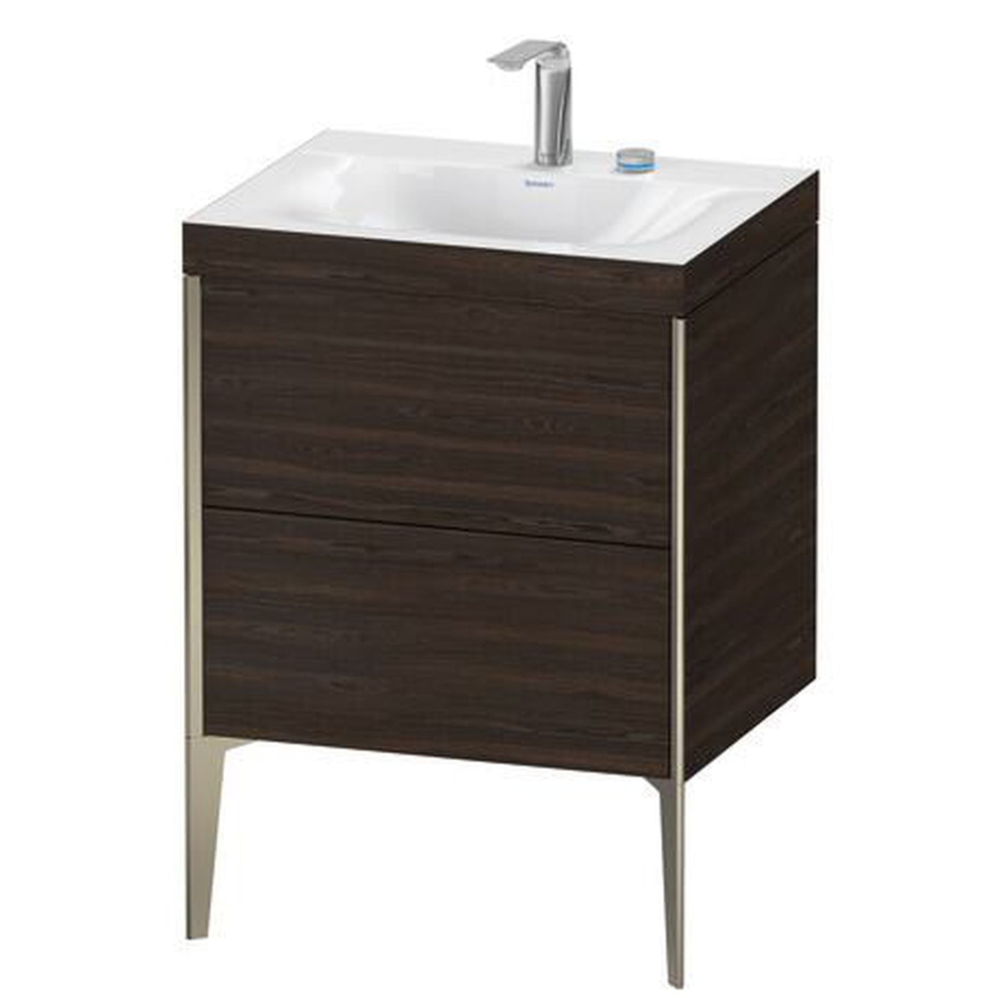 Duravit XViu 24" x 24" x 19" Two Drawer C-Bonded Floorstanding Vanity Kit With Two Tap Holes, Walnut Brushed (XV4709EB169C)